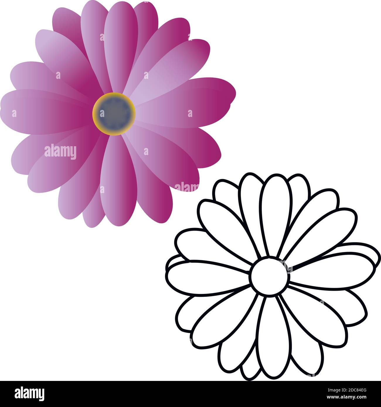 ensemble 3d et lignes de magnifiques motifs vectoriels en dégradé de fleurs isolés sur fond blanc. Illustration de Vecteur