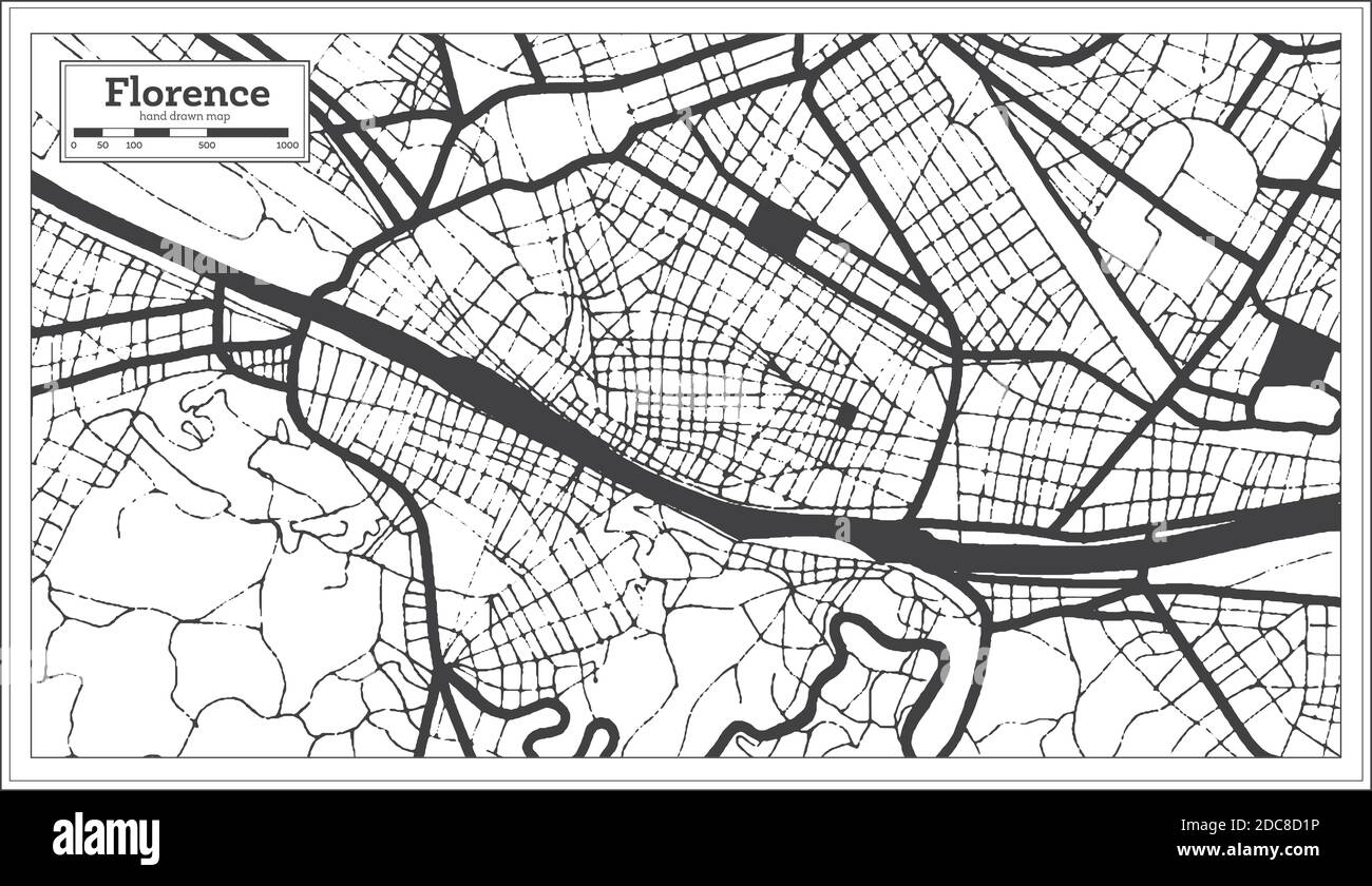 Florence carte de la ville en couleur noir et blanc en style rétro. Carte de contour. Illustration vectorielle. Illustration de Vecteur
