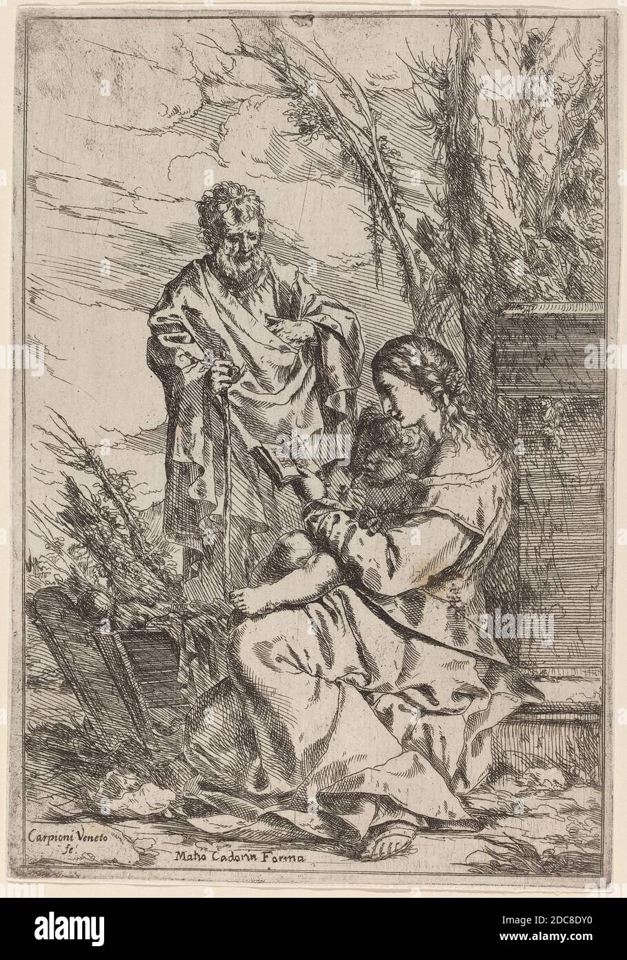 Giulio Carpioni, (artiste), Venetian, c. 1613 - 1678, Sainte famille avec la Vierge lecture, gravure sur papier couté Banque D'Images