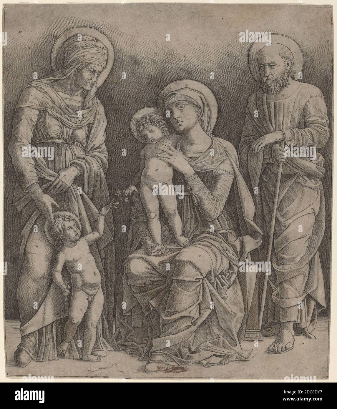 Giovanni Antonio da Brescia, (artiste), italien, actif c. 1490 - 1525 ou après, Andrea Mantegna, (artiste après), Paduan, c. 1431 - 1506, Sainte famille avec Saint Elizabeth et le bébé Saint John, c. 1495/1505, gravure sur papier à poser, feuille: 30.2 x 26.1 cm (11 7/8 x 10 1/4 po Banque D'Images