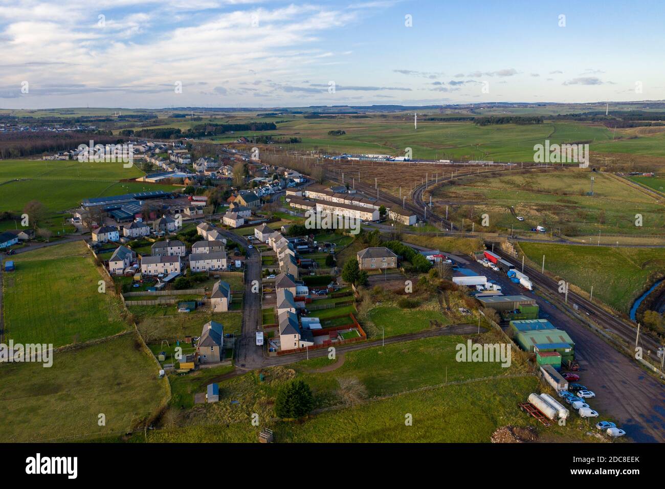 Vue aérienne de Carstairs Junction, South Lanarkshire, Écosse. Banque D'Images