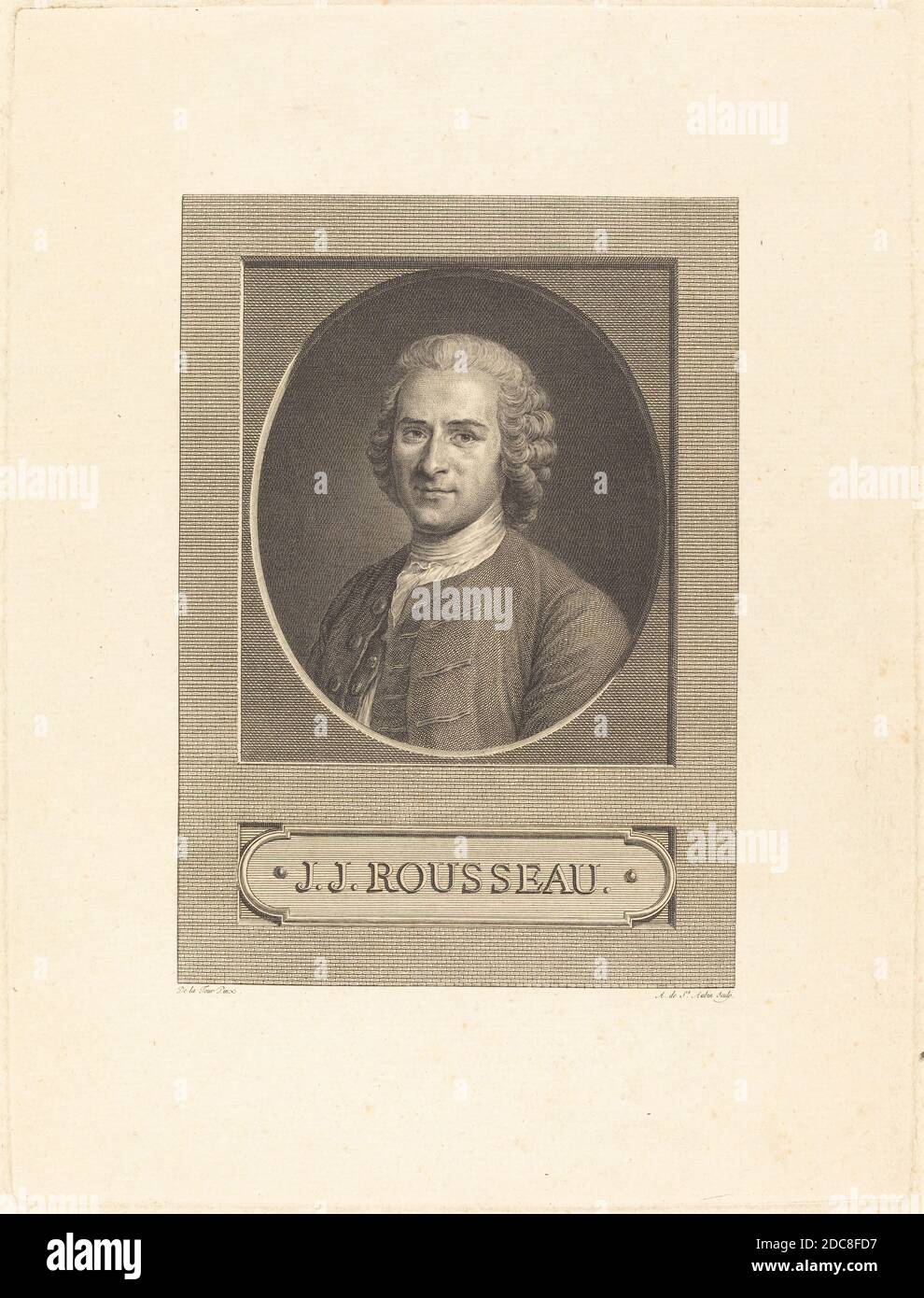 Augustin de Saint-Aubin, (artiste), français, 1736 - 1807, Maurice-Quentin de la Tour, (artiste d'après), français, 1704 - 1788, Frontispiece: J.J. Rousseau Banque D'Images