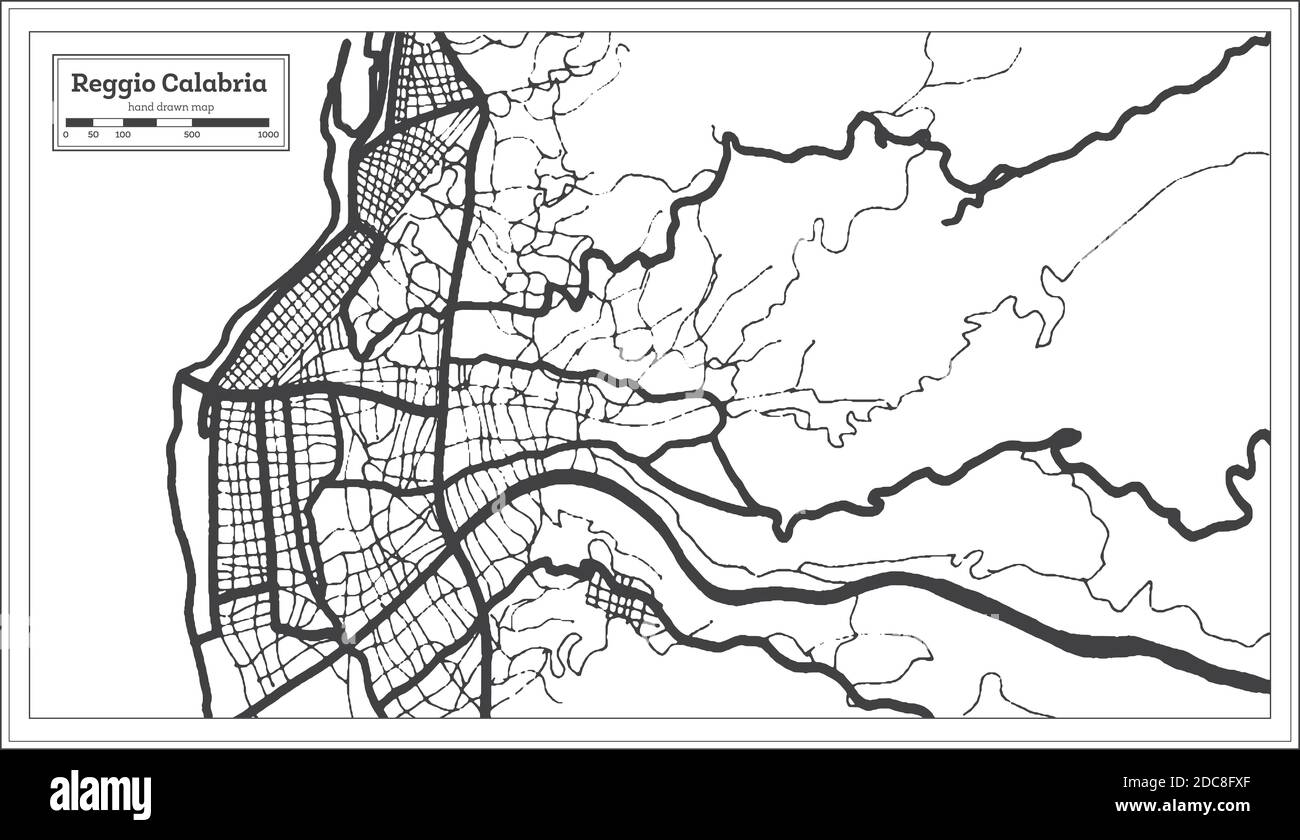 Reggio Calabria Italie carte de la ville en noir et blanc en style rétro. Carte de contour. Illustration vectorielle. Illustration de Vecteur