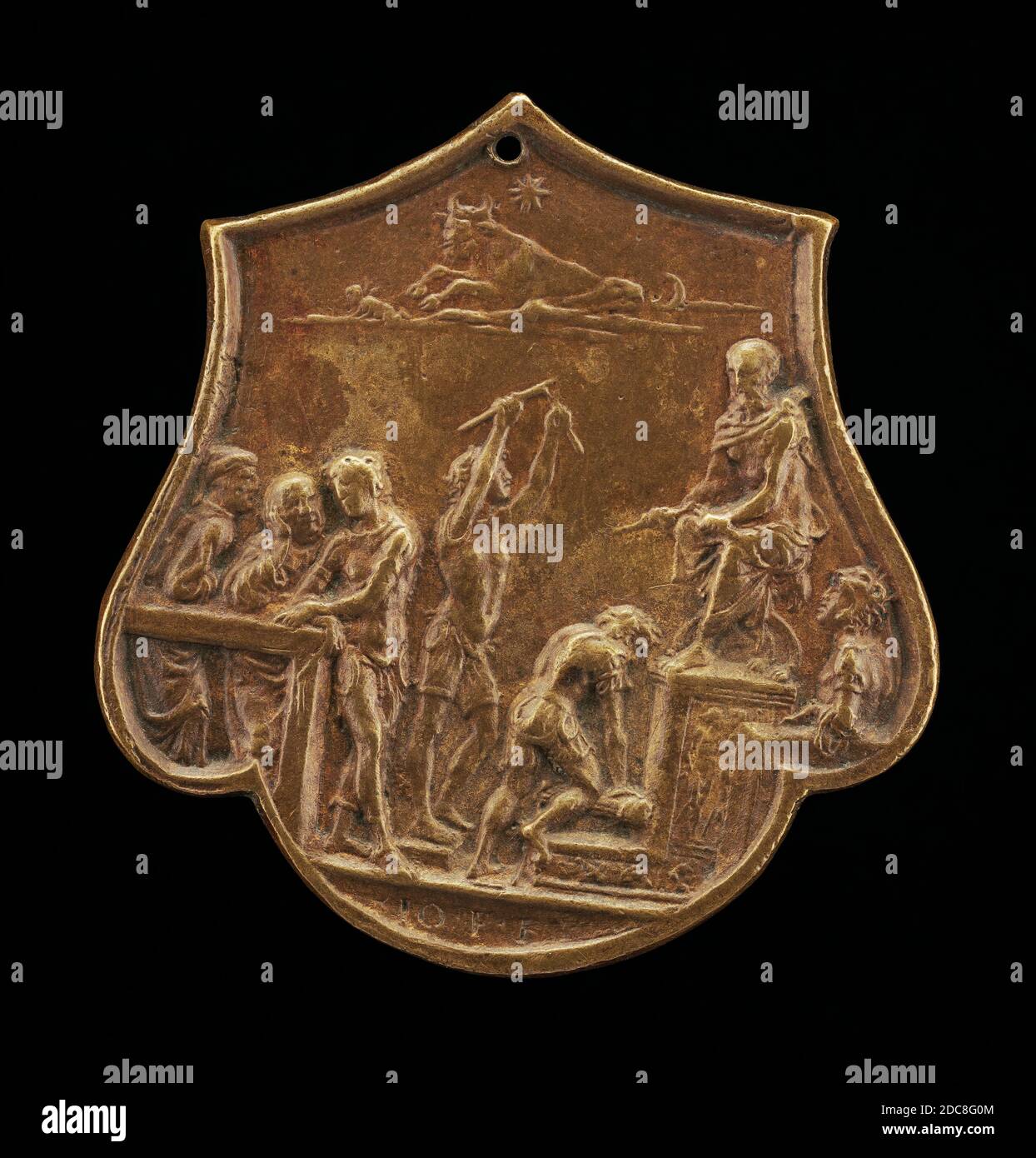 Master IO.F.F., (artiste), Bolognese, active 1468/1484, Allegory of Union (?), deuxième moitié 15ème siècle, bronze/Patina brun moyen, total (en forme de bouclier): 6.27 × 6 cm (2 7/16 × 2 3/8 in.), poids brut: 47.65 gr (0.105 lb Banque D'Images