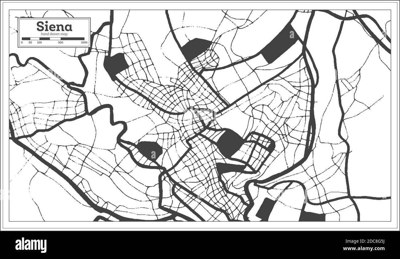 Siena Italie carte de la ville en noir et blanc en style rétro. Carte de contour. Illustration vectorielle. Illustration de Vecteur
