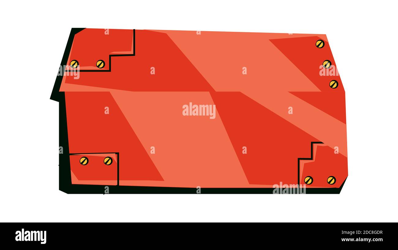 Plaque vierge en métal rouge avec vis, carte technologique pour interface graphique de jeu, illustration vectorielle de dessin animé Illustration de Vecteur