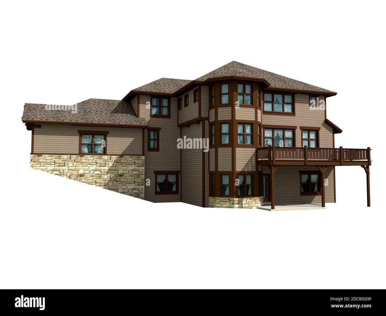modèle 3d de maison à plusieurs étages isolé sur blanc, avec le chemin d'écrêtage inclus dans l'illustration. Banque D'Images