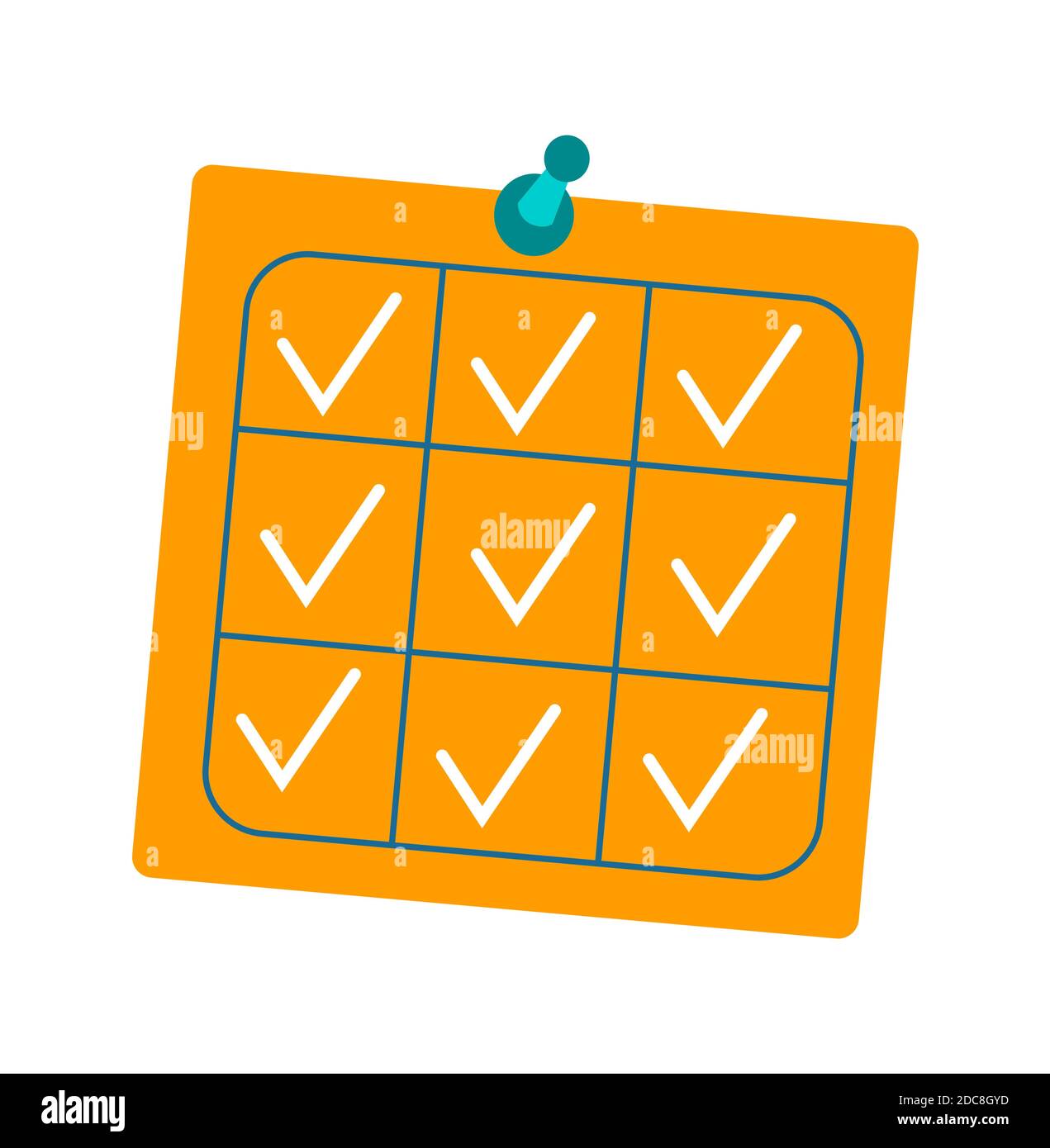 Vecteur de concept d'entreprise de gestion des délais et du temps. Pour faire une carte attachée au panneau mural à l'aide d'une épingle, illustration de dessin animé isolée sur fond blanc Illustration de Vecteur