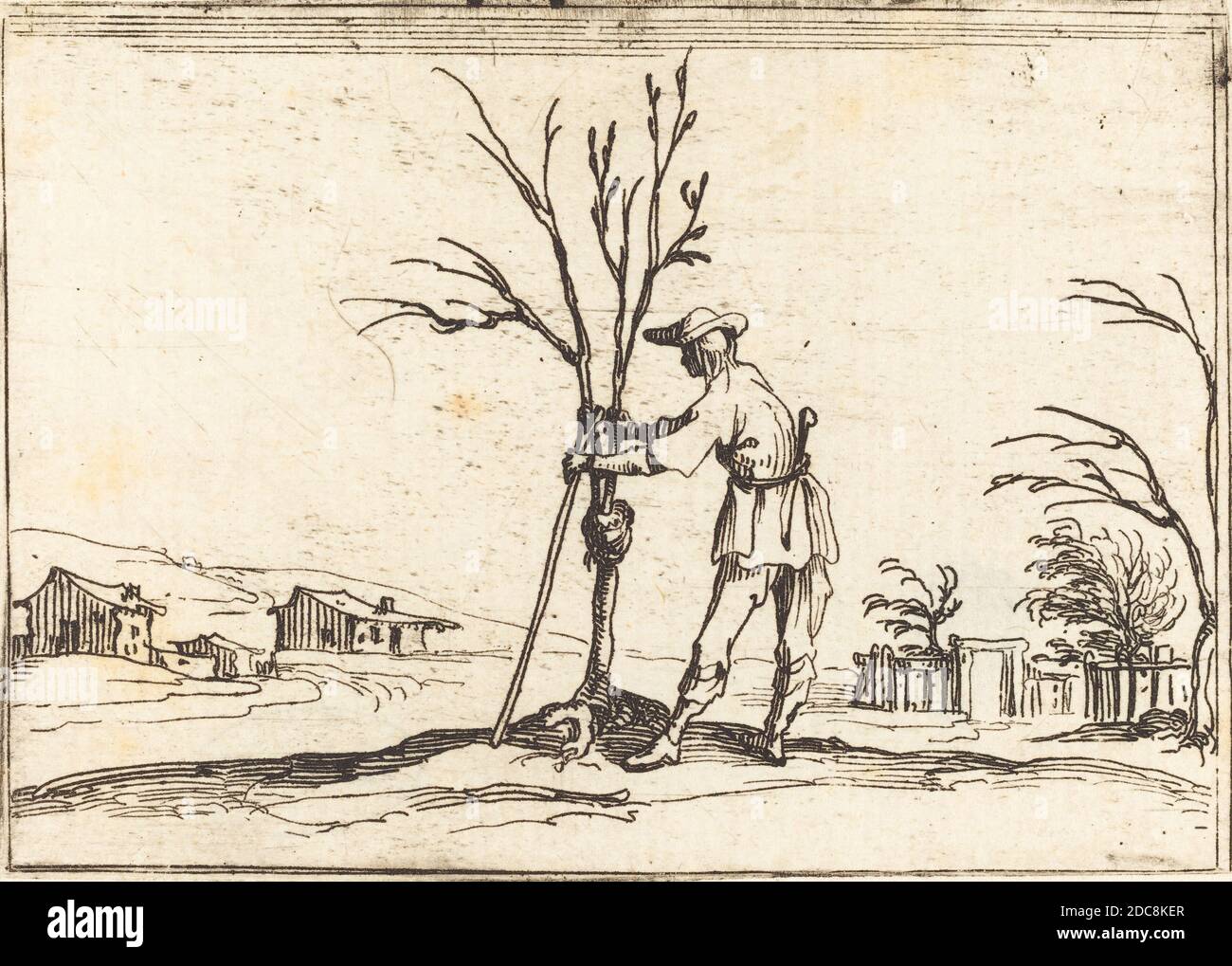 Jacques Callot, (artiste), français, 1592 - 1635, Gardener Pruning a Tree, The Light of the Cloister, (série), 1628, gravure Banque D'Images