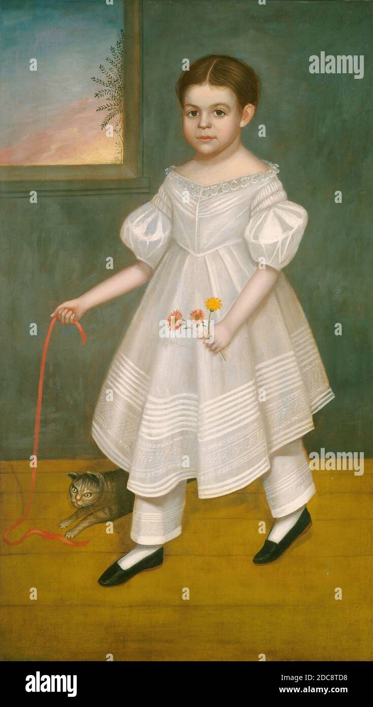 Joseph Goodhue Chandler, (peintre), cuisine américaine, 1813 - 1884, Girl with Kitten, c. 1836/1838, huile sur toile, hors tout : 122 x 70.5 cm (48 1/16 x 27 3/4 po Banque D'Images