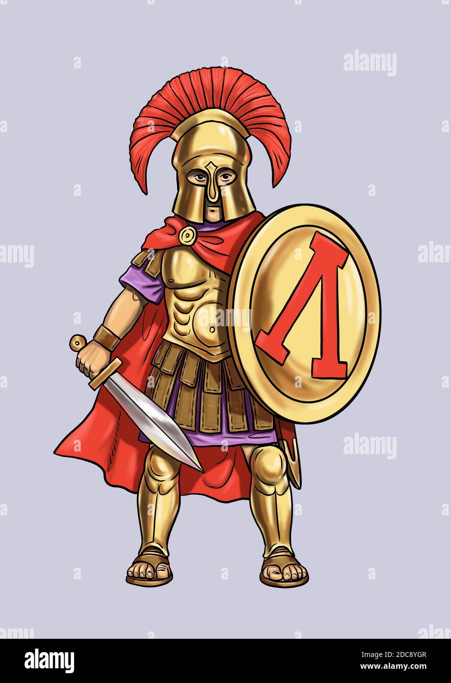Dessin animé de la canoplite Spartan. Héros grec ancien. Modèle pour livre de coloriage. Banque D'Images