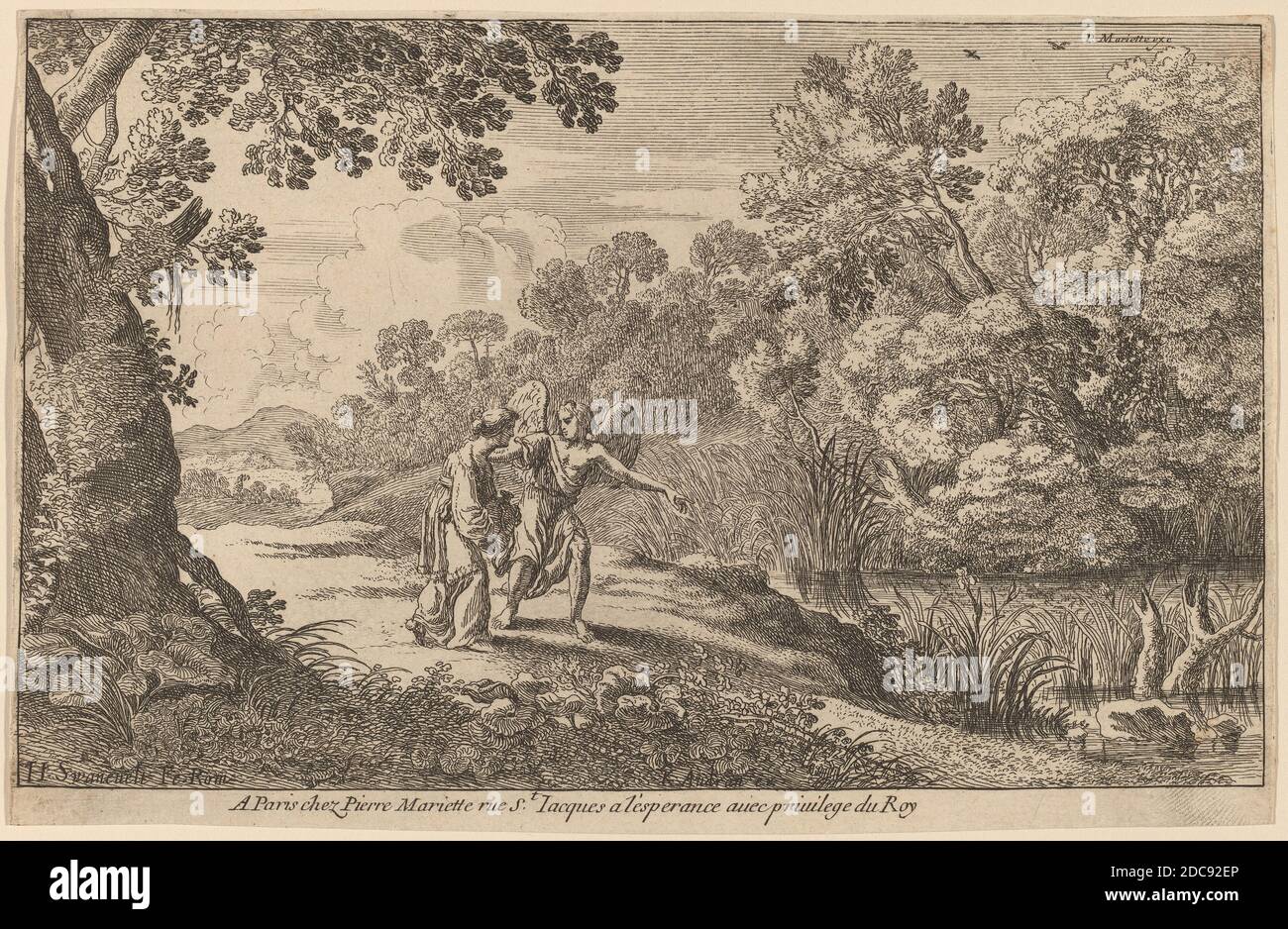 Herman van Swanevelt, (artiste), Néerlandais, c. 1600 - 1655, Hagar et l'Ange, scènes de l'ancien Testament, (série), gravure Banque D'Images