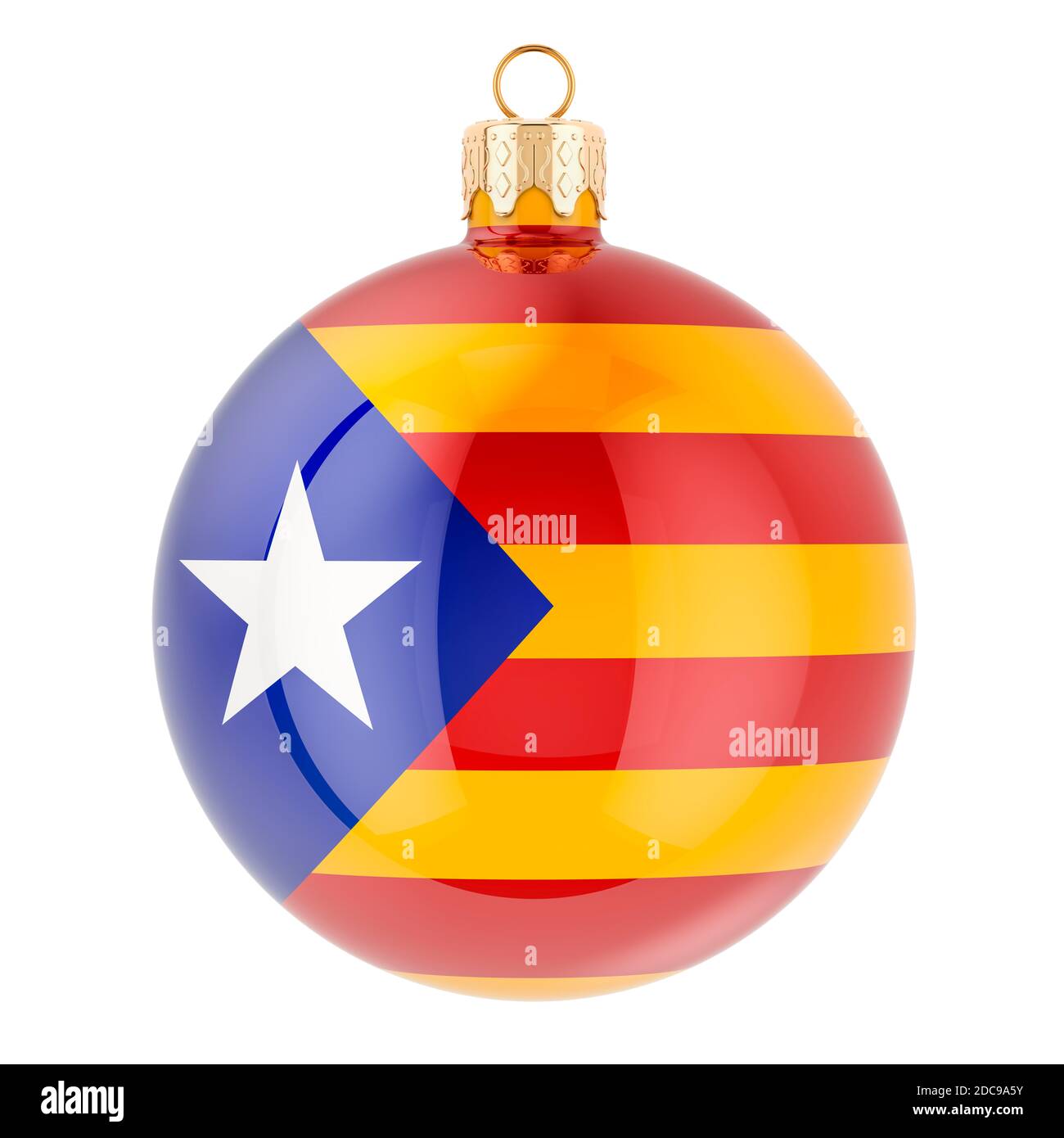 Boule de Noël avec drapeau catalan, rendu 3D isolé sur fond blanc Banque D'Images