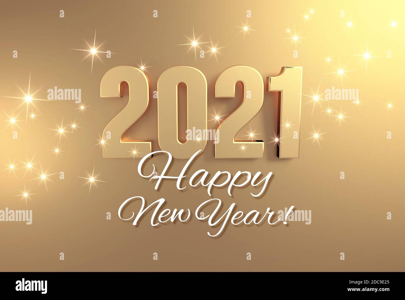 Carte de vœux du nouvel an, date 2021, couleur or, sur fond doré festif - illustration 3D Banque D'Images