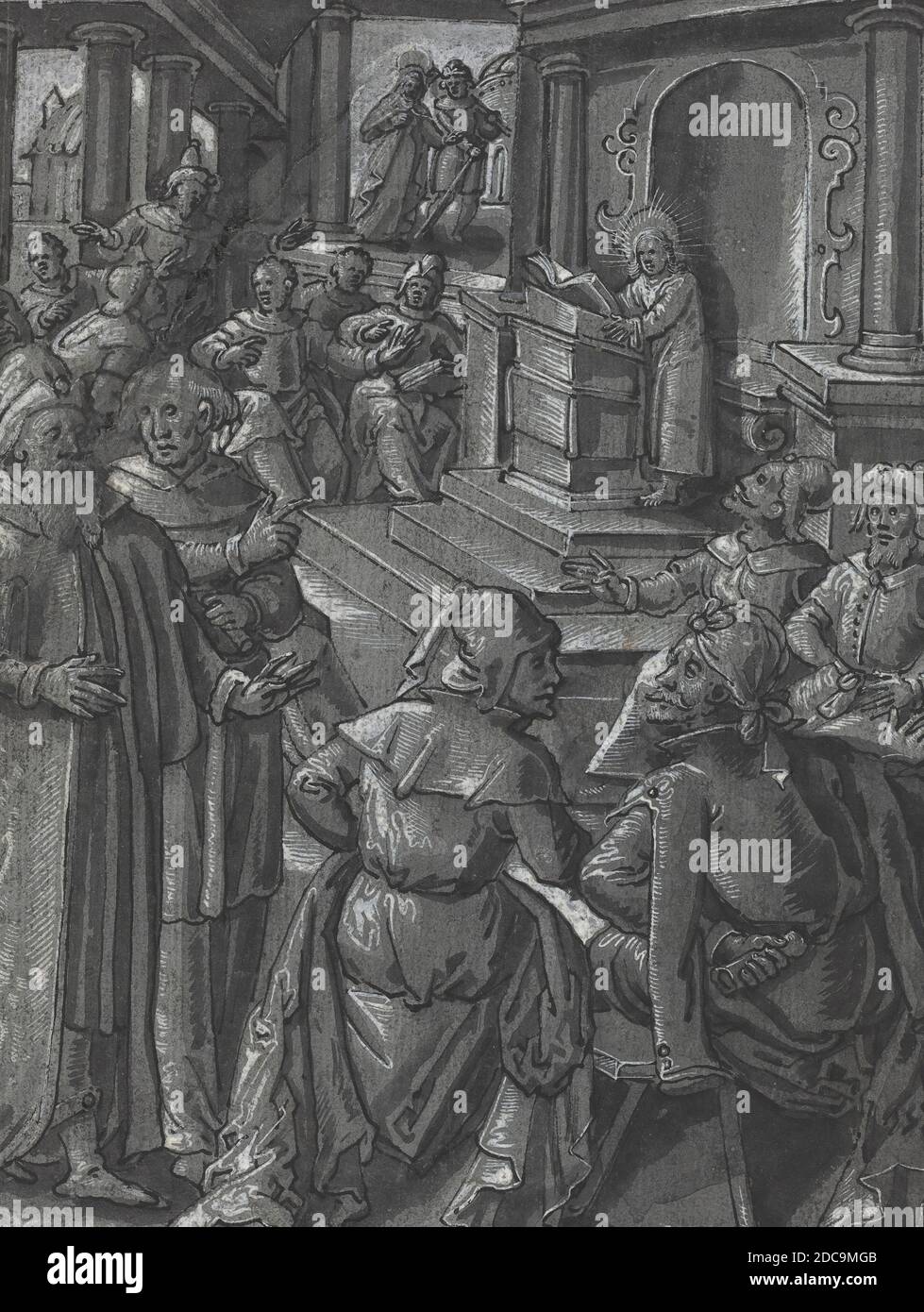 Allemand XVIe siècle, (artiste), Christ Healing the lame, un des 14 dessins sur 8 feuilles de sujets bibliques, (série), c. 1600, stylo et encre noire avec brosse et encre grise et lavage gris rehaussé de blanc sur papier gris préparé, total: 20.8 x 15.5 cm (8 3/16 x 6 1/8 po Banque D'Images