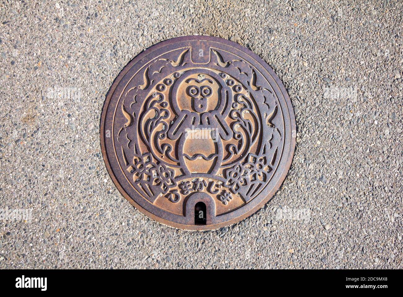 Un couvercle de trou d'homme avec un motif de poulpe à Aichi, Japon Banque D'Images