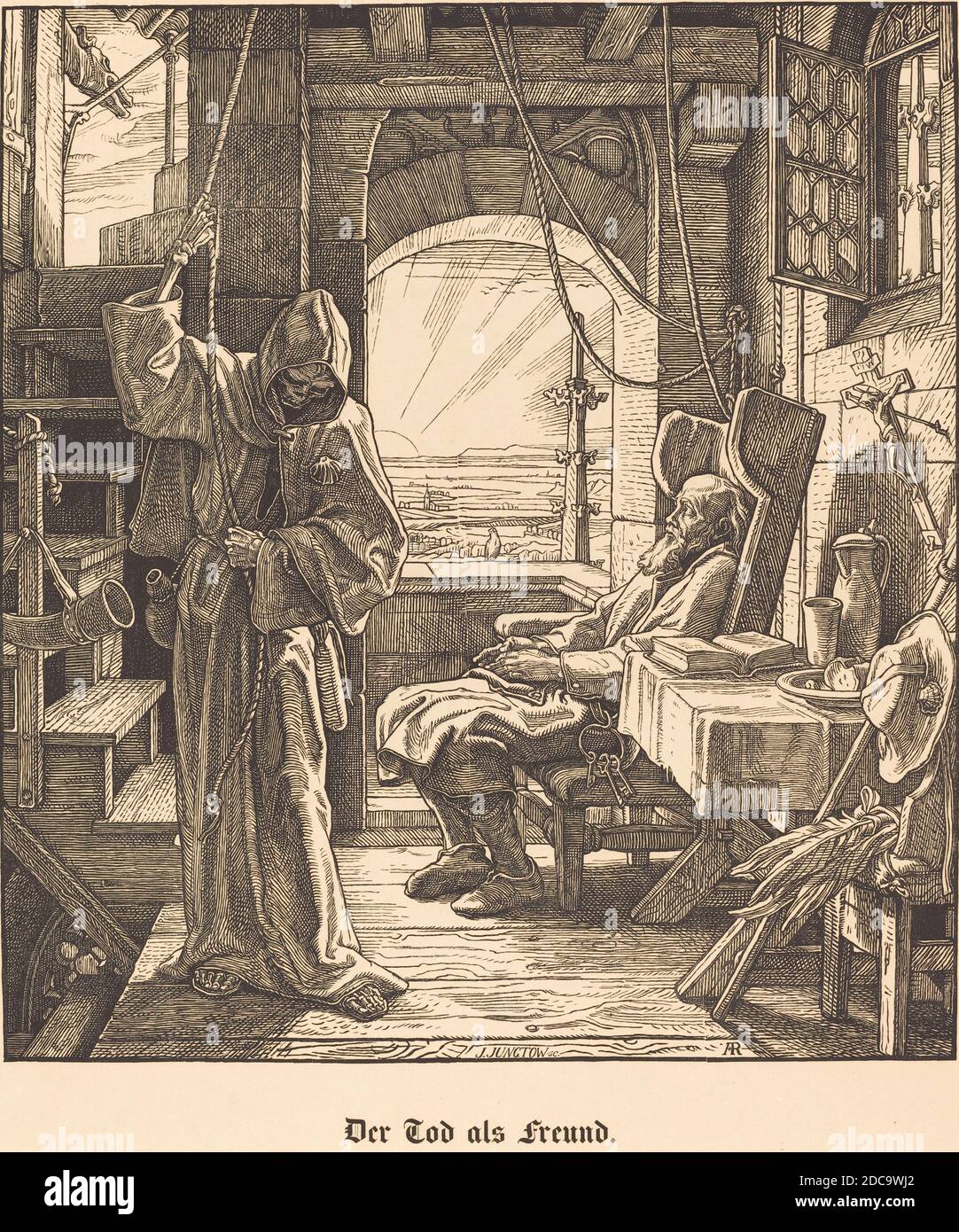 Alfred Retel, (artiste), allemand, 1816 - 1859, Richard Julius Jungtow, (graveur de bois), allemand, né en 1828, Der Tod als Freund (mort en tant qu'ami), 1851, gravure en bois sur papier vélin Banque D'Images