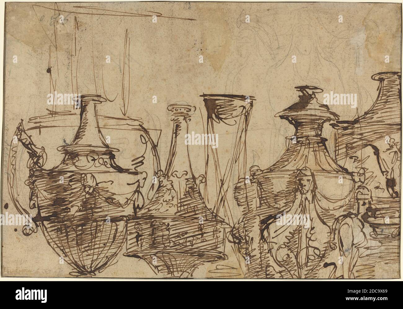 Giuseppe Cades, (artiste), italien, 1750 - 1799, dessins pour vases, stylo et encre brune sur graphite sur papier couté, total: 17.9 x 25.9 cm (7 1/16 x 10 3/16 po Banque D'Images