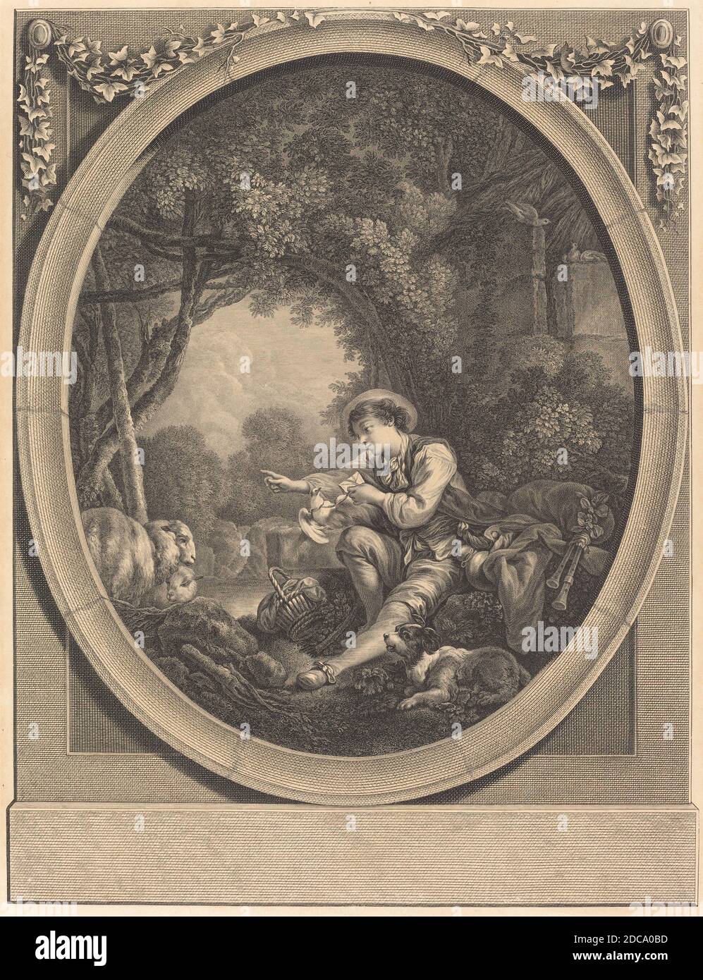 Jacques-Firmin Beauvarlet, (artiste), français, 1731 - 1797, François Boucher, (artiste d'après), français, 1703 - 1770, le départ du courrier, gravure et gravure Banque D'Images
