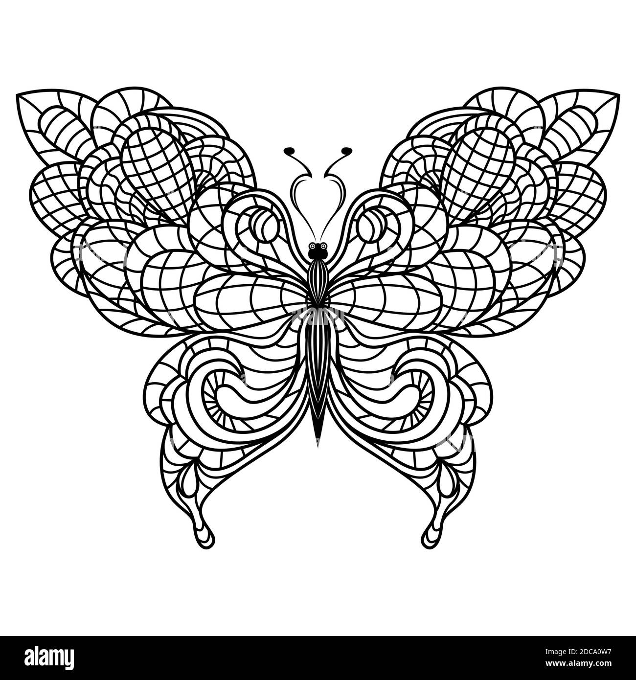Pochoir noir décoratif beau papillon isolé sur fond blanc, dessin à la main illustration vectorielle Illustration de Vecteur