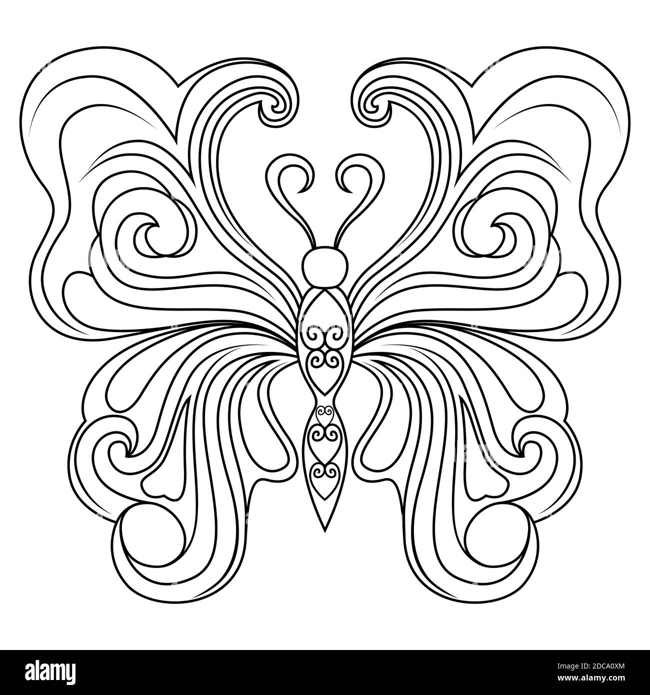 Pochoirs noirs décoratifs de beau papillon isolés sur fond blanc, dessin à la main illustration vectorielle Illustration de Vecteur