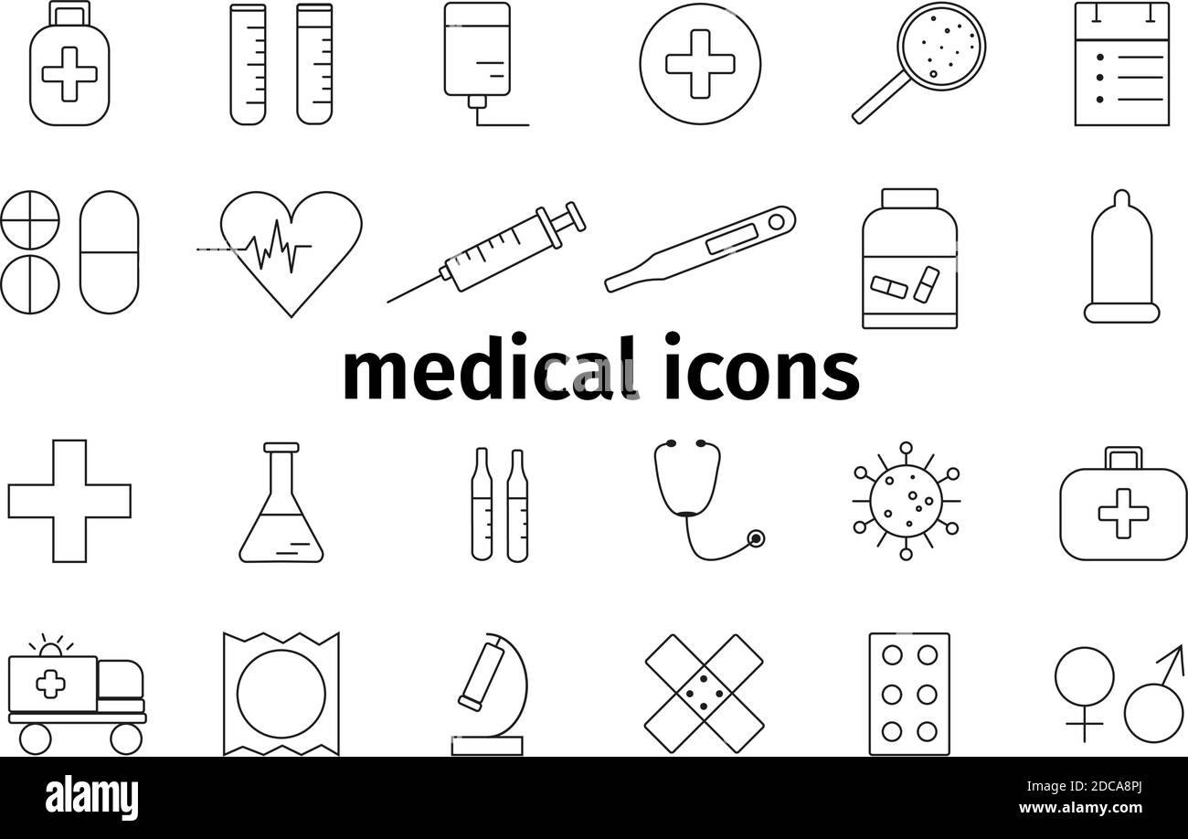 Icônes médicales de forme simple. Éléments noirs redimensionnables. Vecteur défini sur un thème médical. Illustration de Vecteur