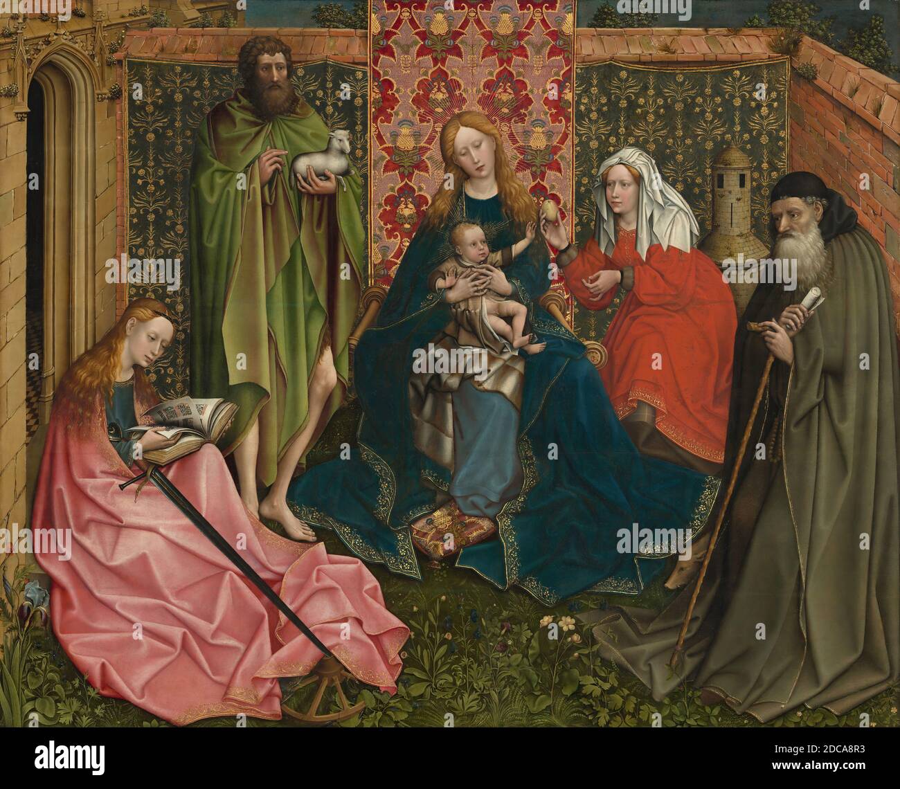 Artiste anonyme, (peintre), Robert Campin, (artiste apparenté), Netherlandish, c. 1375 - 1444, Madonna et l'enfant avec les saints dans le jardin clos, c. 1440/1460, huile sur panneau, surface peinte : 119.8 x 148.5 cm (47 3/16 x 58 7/16 in.), hors tout (panneau) : 122.2 x 151.2 cm (48 1/8 x 59 1/2 in.), à cadre : 138.7 x 166.7 x 9.5 cm (54 5/8 x 65 5/8 x 3 3/4 in Banque D'Images