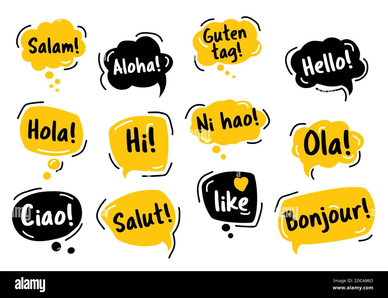 Bulle de parole. Bonjour, dans différentes langues du monde. Dessiner à