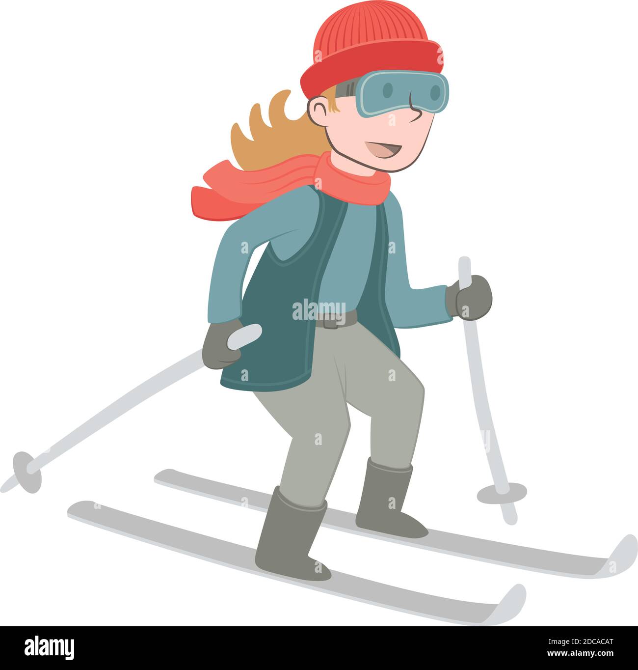 Illustration de style rétro d'une fille skant dans la neige. Illustration de Vecteur
