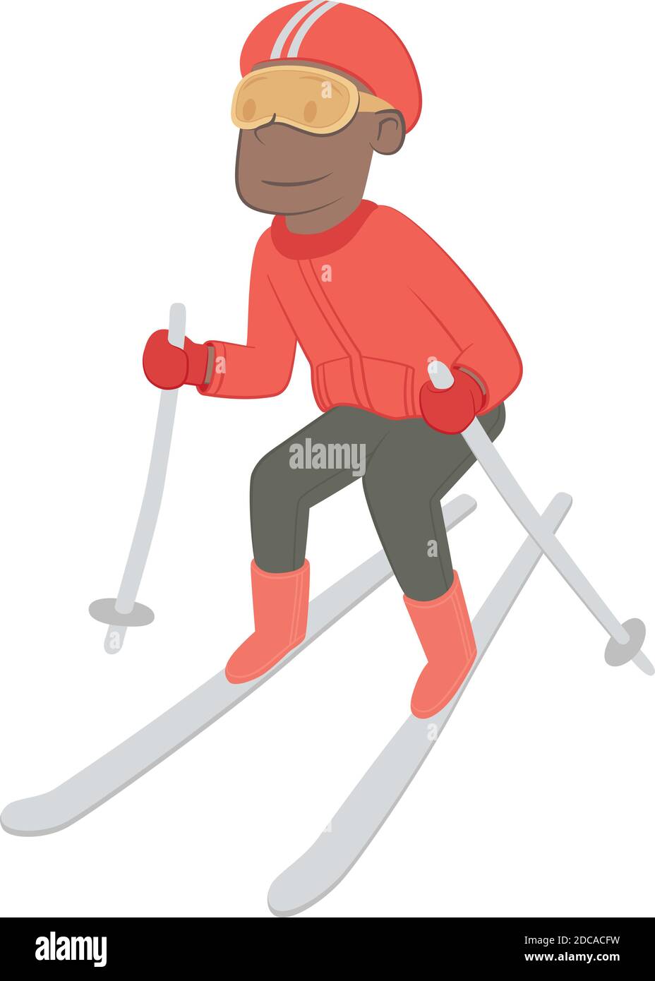Illustration de style rétro d'un garçon noir qui skine dans la neige. Illustration de Vecteur