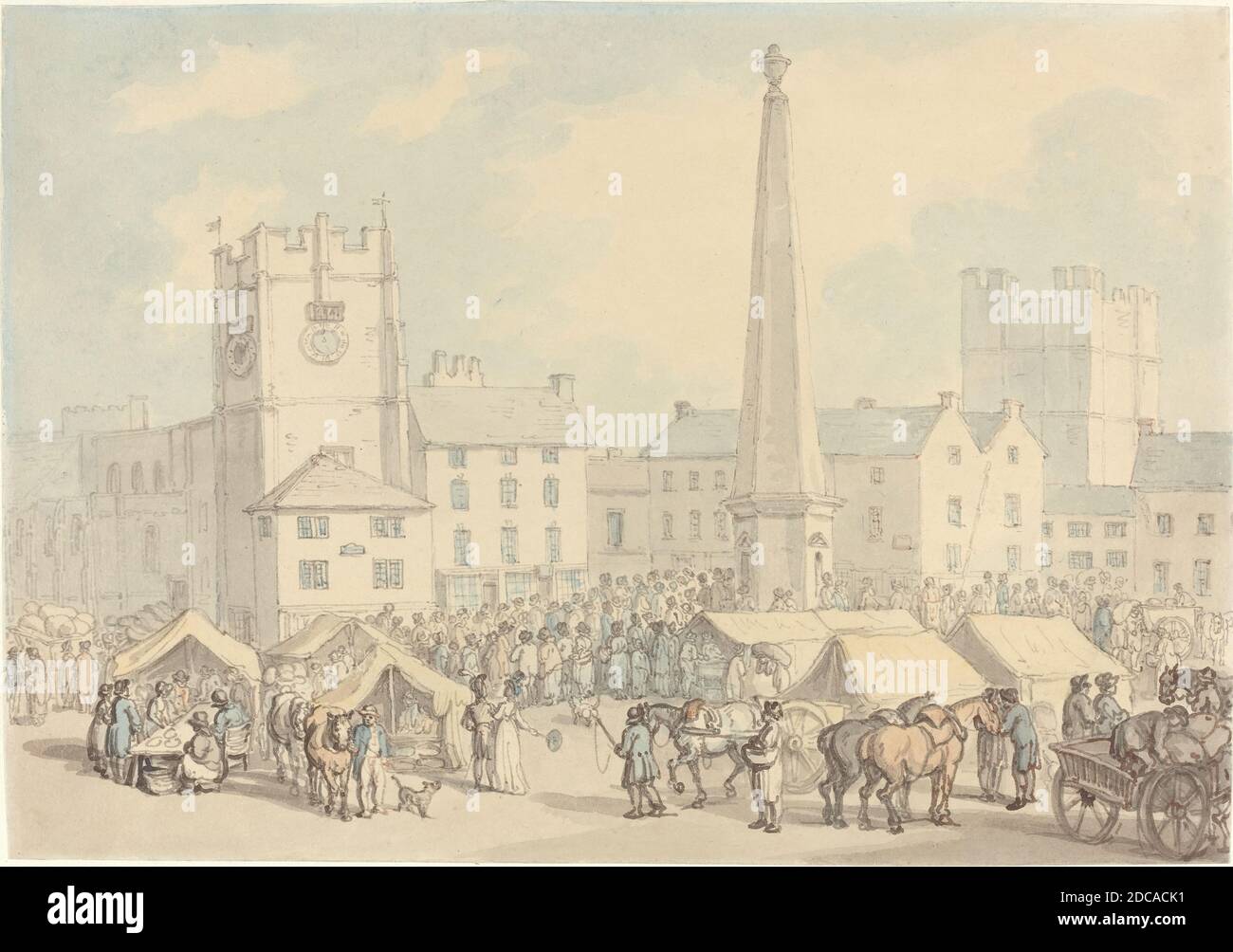 Thomas Rowlandson, (artiste), British, 1756 - 1827, Market Day à Richmond, dans le Yorkshire, ch. 1818, stylo et encre marron et grise avec aquarelle sur graphite sur papier vélin, total : 22.2 x 31.9 cm (8 3/4 x 12 9/16 po Banque D'Images