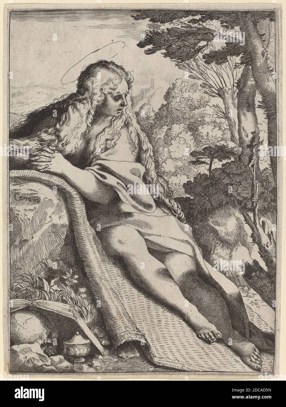 Annibale Carracci, (artiste), Bolognese, 1560 - 1609, Mary Magdalene in the Wilderness, 1591, gravure et gravure Banque D'Images