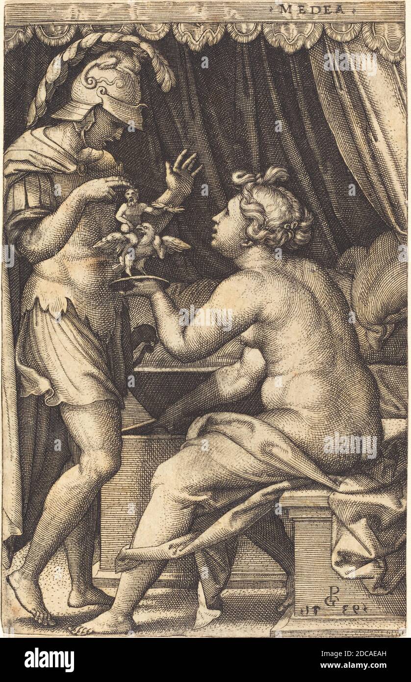 Georg Pentz, (artiste), allemand, c. 1500 - 1550, Medea retournant les Penates à Jason, Fables, (série), gravure Banque D'Images