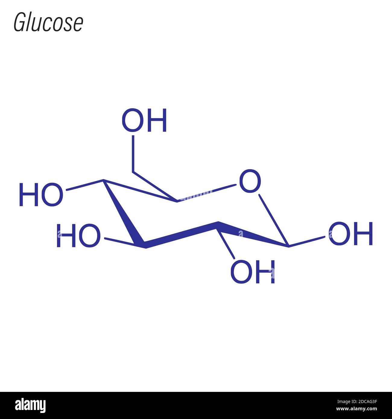 Formule squelettique de glucose. Molécule chimique de médicament. Illustration de Vecteur