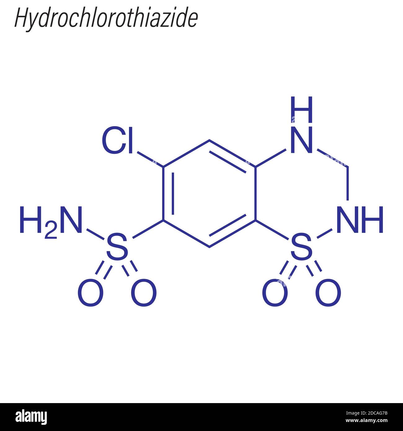 Formule squelettique d'hydrochlorothiazide. Molécule chimique de médicament. Illustration de Vecteur