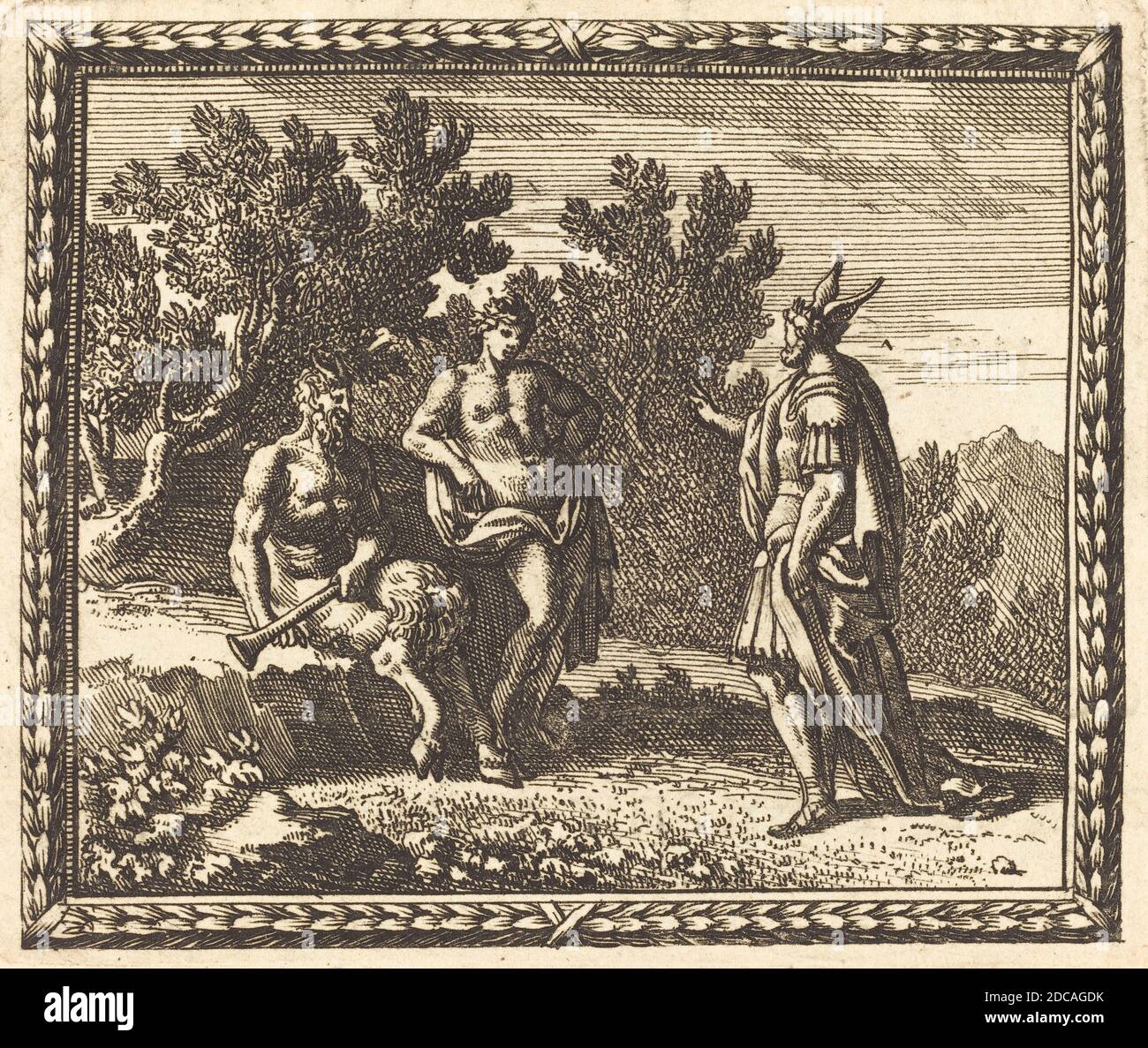 Jean Lepautre, (artiste), français, 1618 - 1682, Midas avec Apollo et Pan, les 'métamorphoses d'Ovide' de Benserade: P. 1676, (série), publié en 7.5, gravure et gravure sur papier couté, plaque: 9.1 x 15/16 cm (2 3 9/16 x   po.), cadeau anonyme Banque D'Images