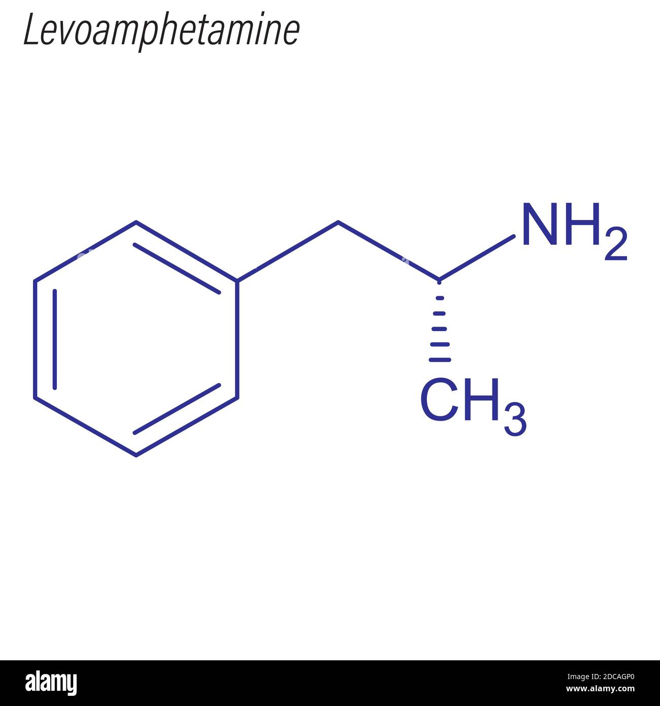 Formule squelettique de lévoamphétamine. Molécule chimique de médicament. Illustration de Vecteur