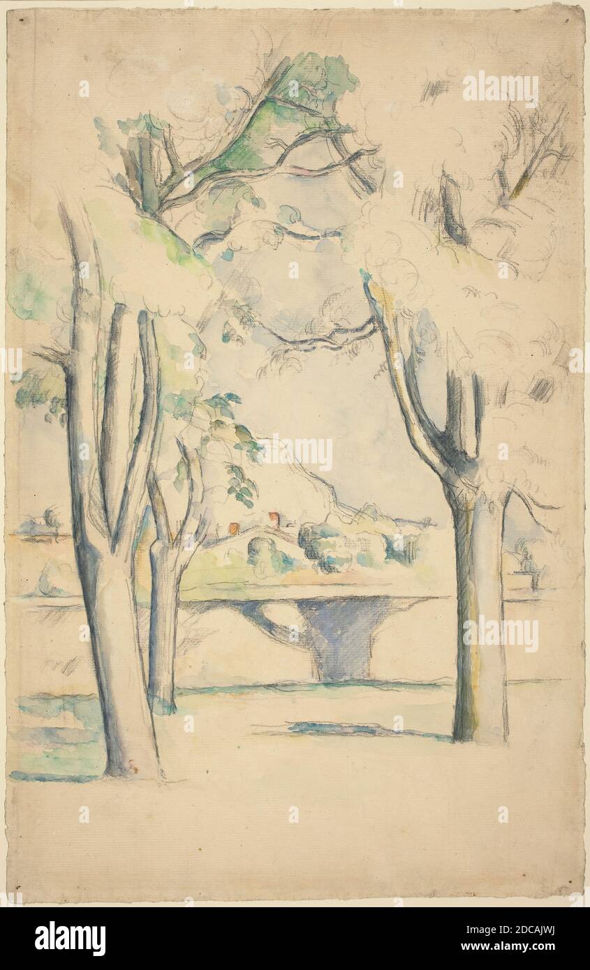 Paul Cézanne, (artiste), français, 1839 - 1906, Mont Sainte-victoire vu au-delà du mur des Jas de Bouffan, c. 1885/1888, aquarelle et graphite sur papier couté, total: 47.2 x 30.5 cm (18 9/16 x 12 po Banque D'Images