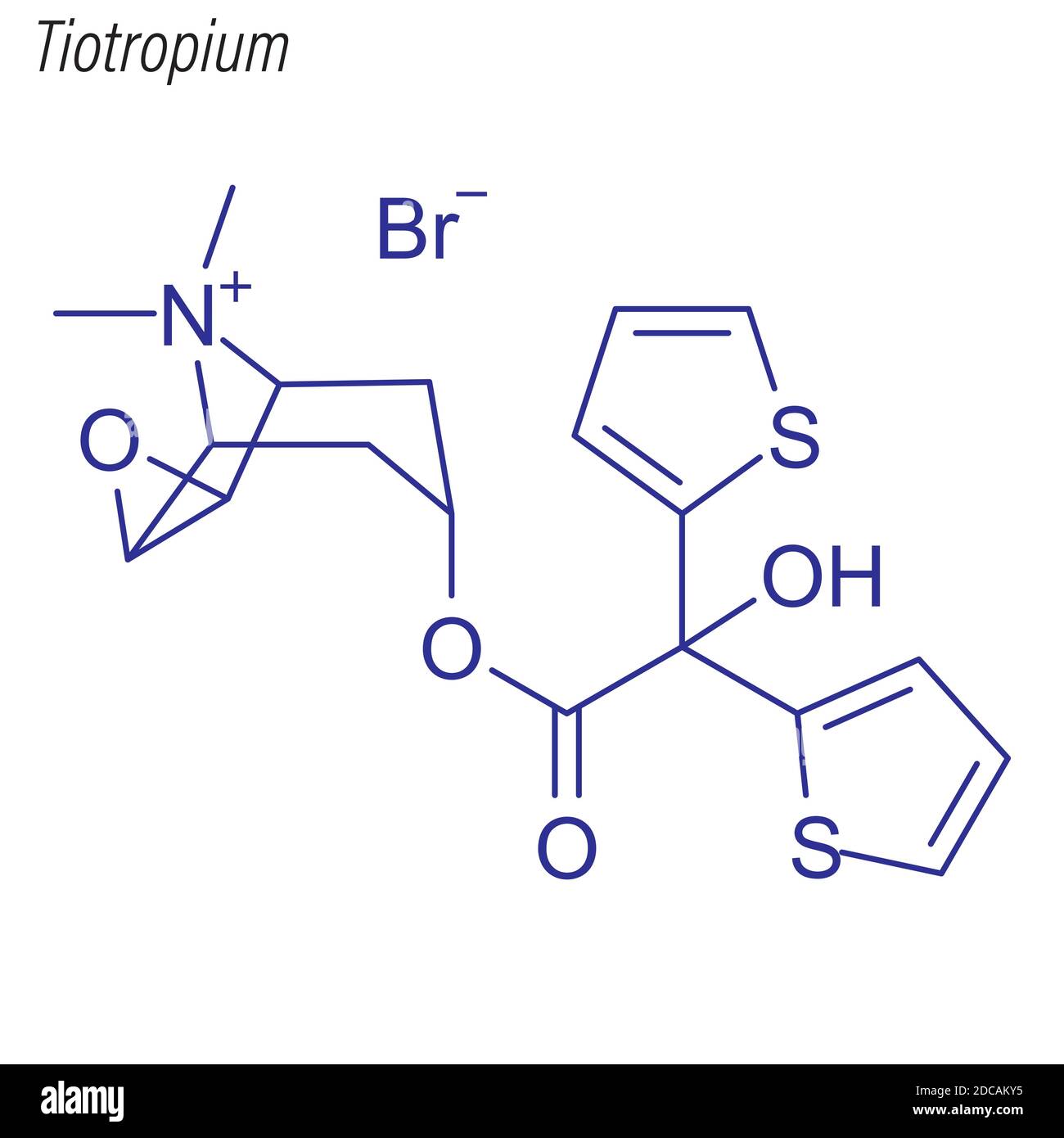 Formule squelettique de Tiotropium. Molécule chimique de médicament. Illustration de Vecteur