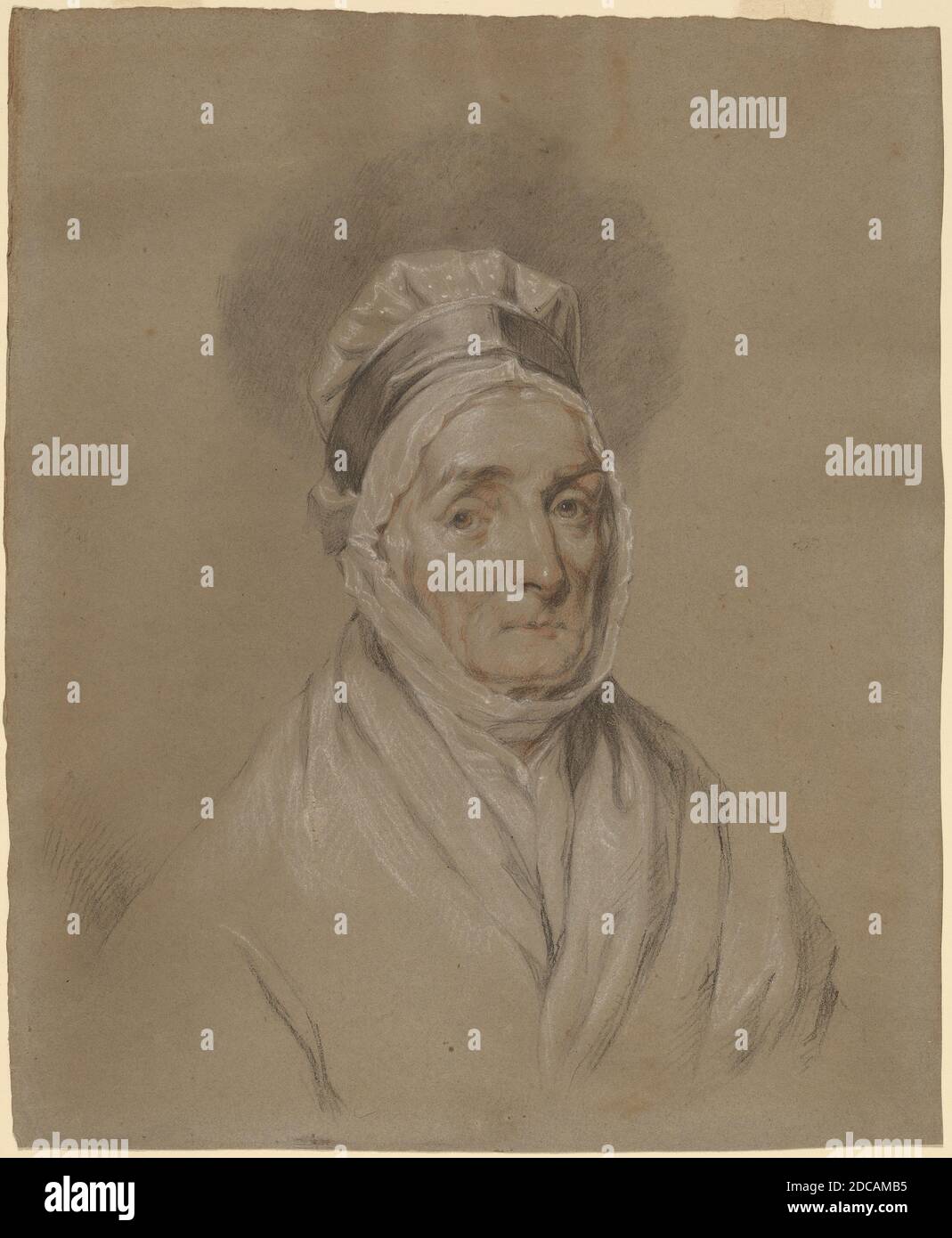 Gilbert Stuart, (artiste), cuisine américaine, 1755 - 1828, Mme Benjamin Fisher, craie noire, blanche et rouge sur papier vélin gris, feuille : 28.5 × 23.2 cm (11 1/4 × 9 1/8 po Banque D'Images
