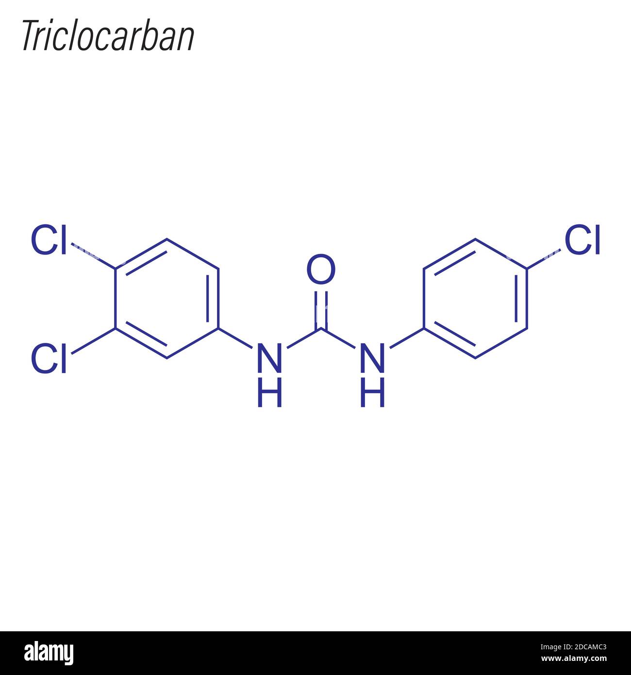 Formule squelettique de Trichocarban. Molécule chimique antimicrobienne. Illustration de Vecteur