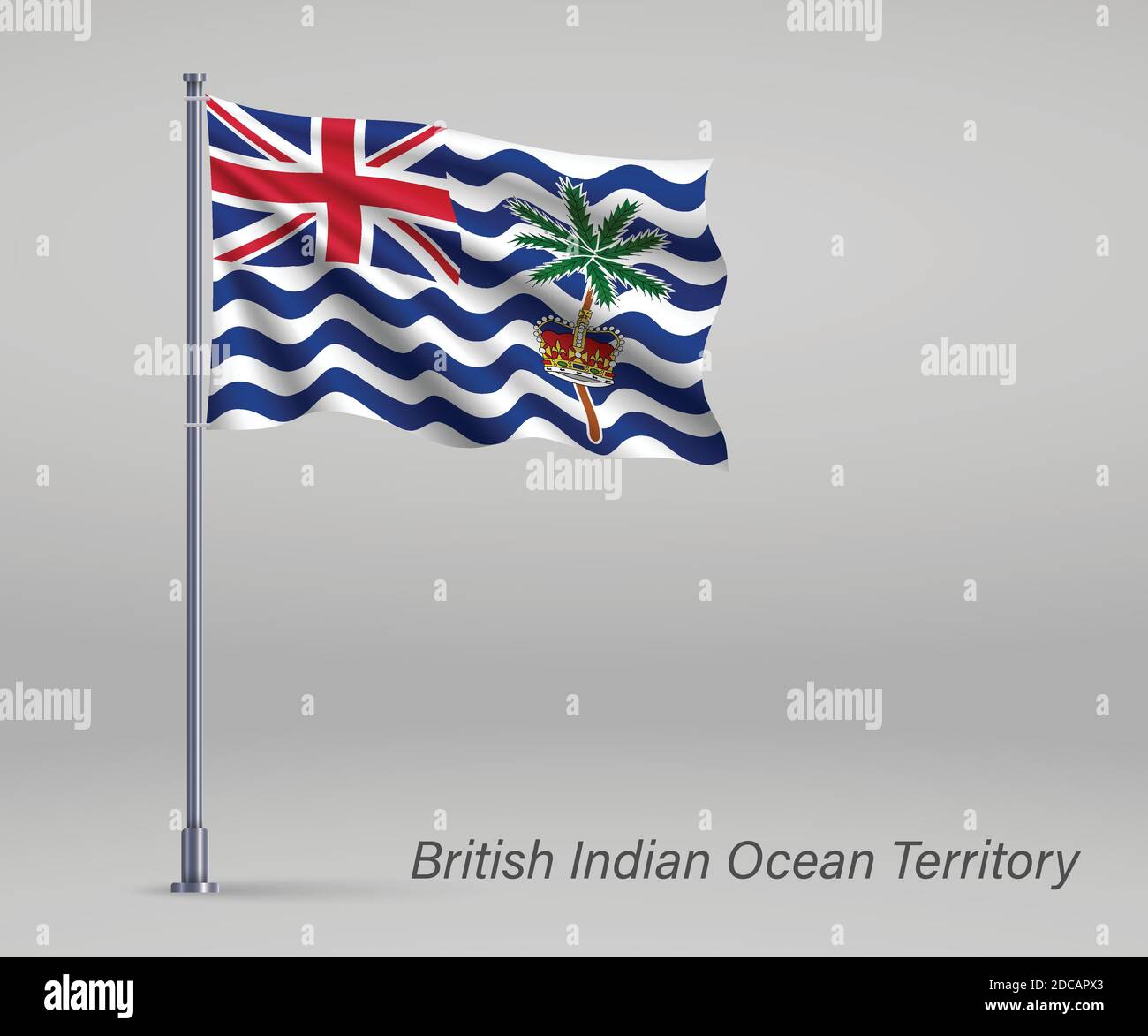 Drapeau de l'agité du territoire britannique de l'océan Indien - territoire du Royaume-Uni sur le mât. Modèle pour le jour d'indépendance Illustration de Vecteur