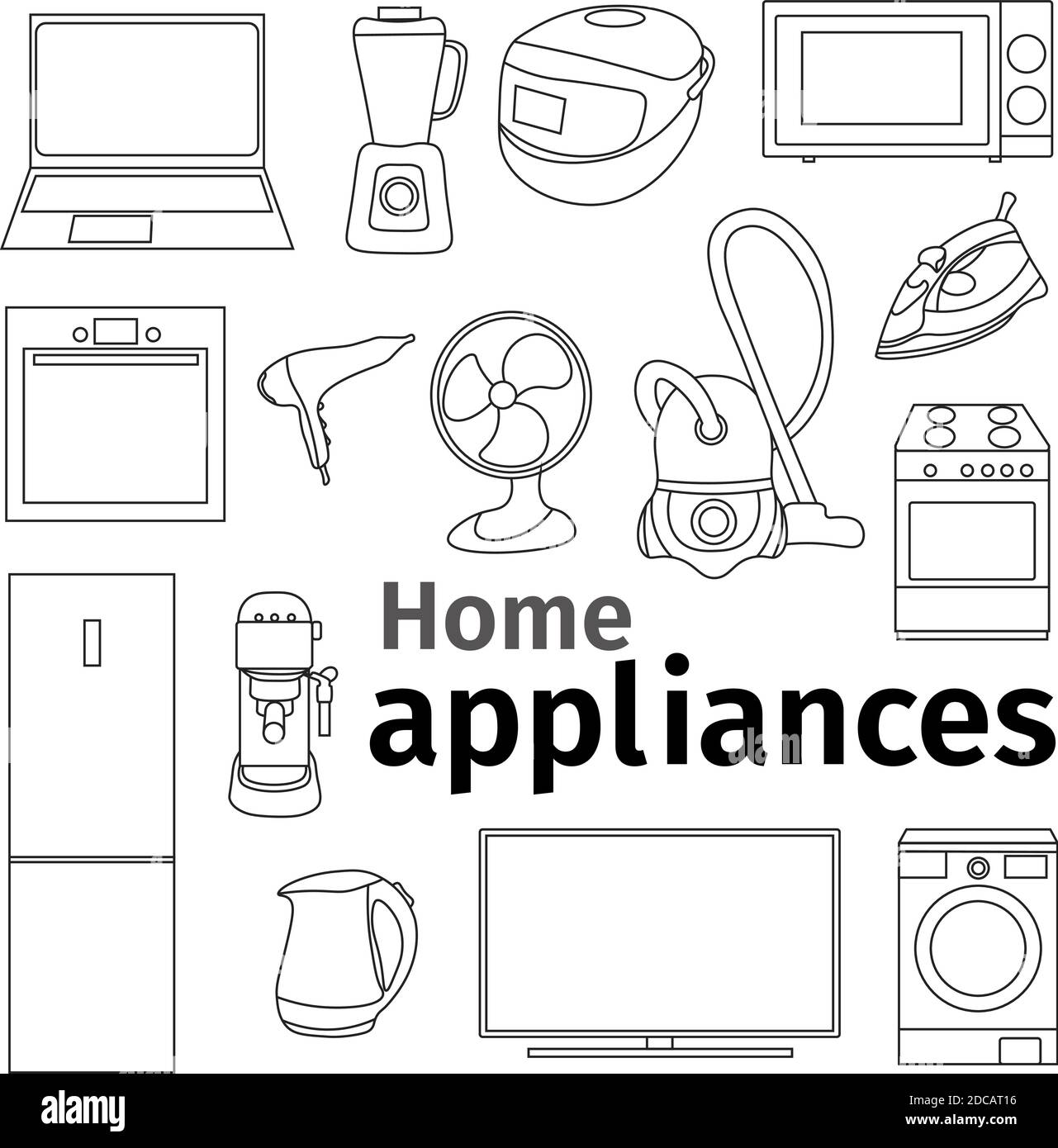 Ensemble d'appareils ménagers. Esquisses vectorielles redimensionnables de diverses techniques. Illustration de Vecteur