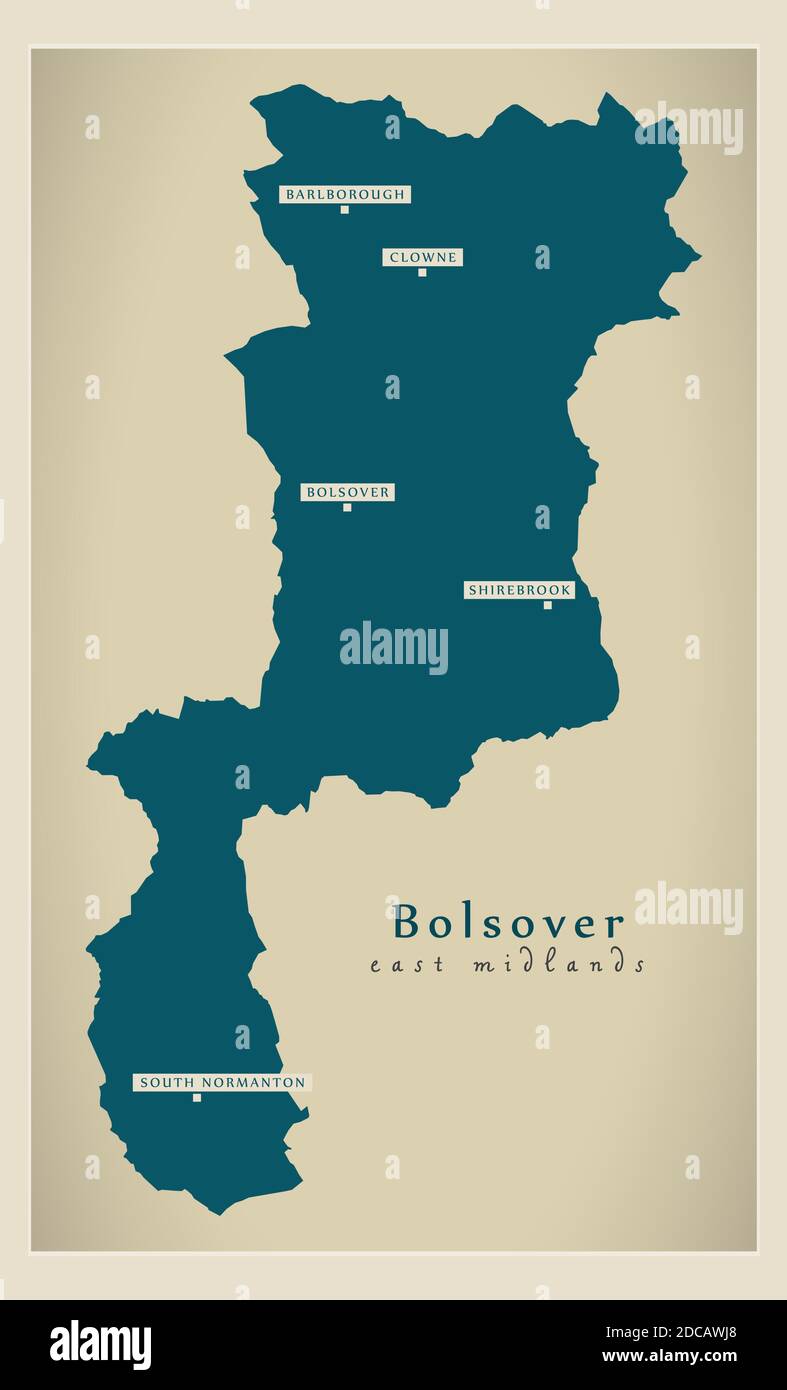 Carte du district de Bolsover - Angleterre illustration du Royaume-Uni Illustration de Vecteur