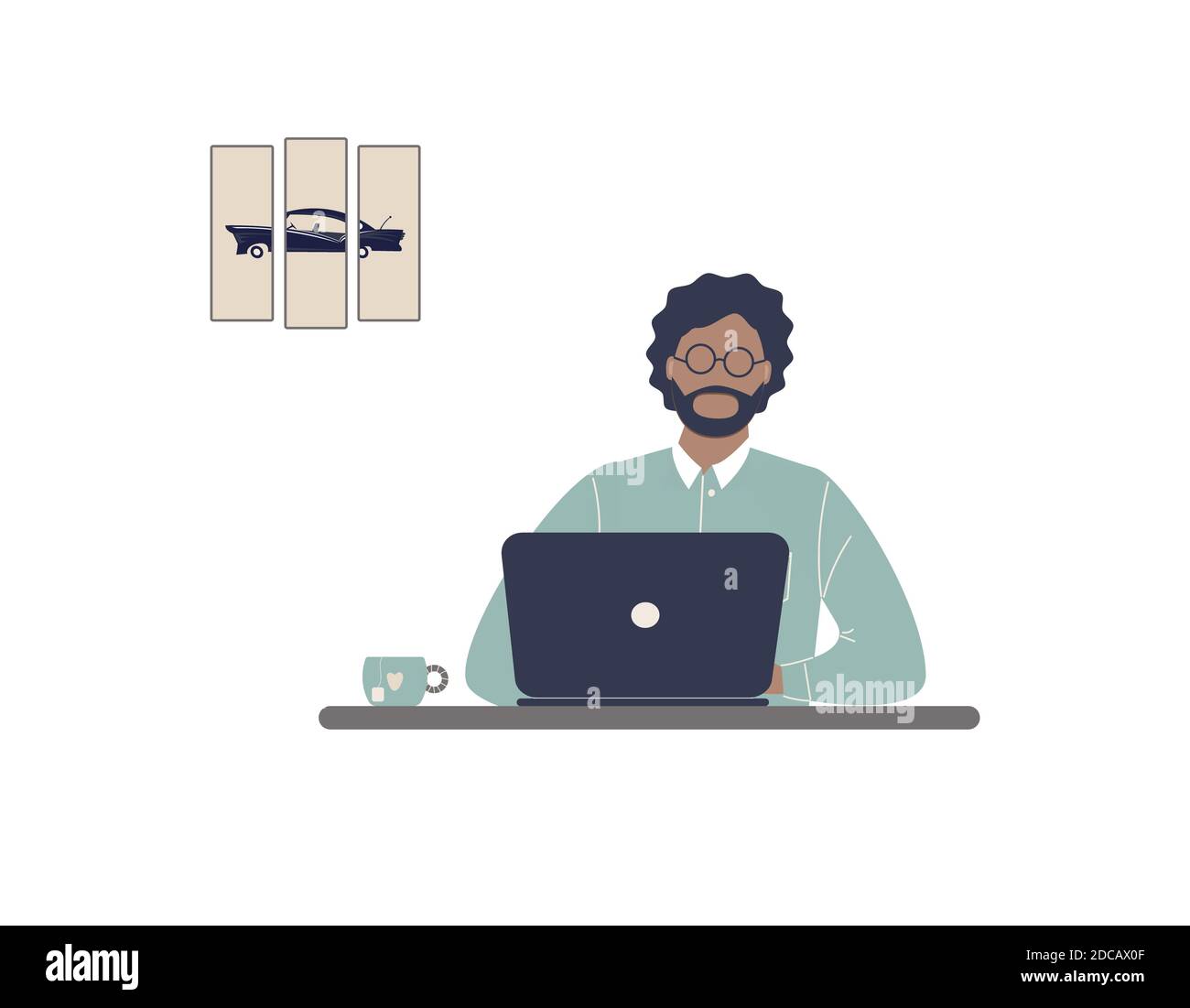 Homme afro-américain tuteur travailler sur ordinateur portable.travail à distance, e-learning à distance ou formation en ligne pendant l'épidémie de virus.entraîneur ou entraîneur lady Banque D'Images