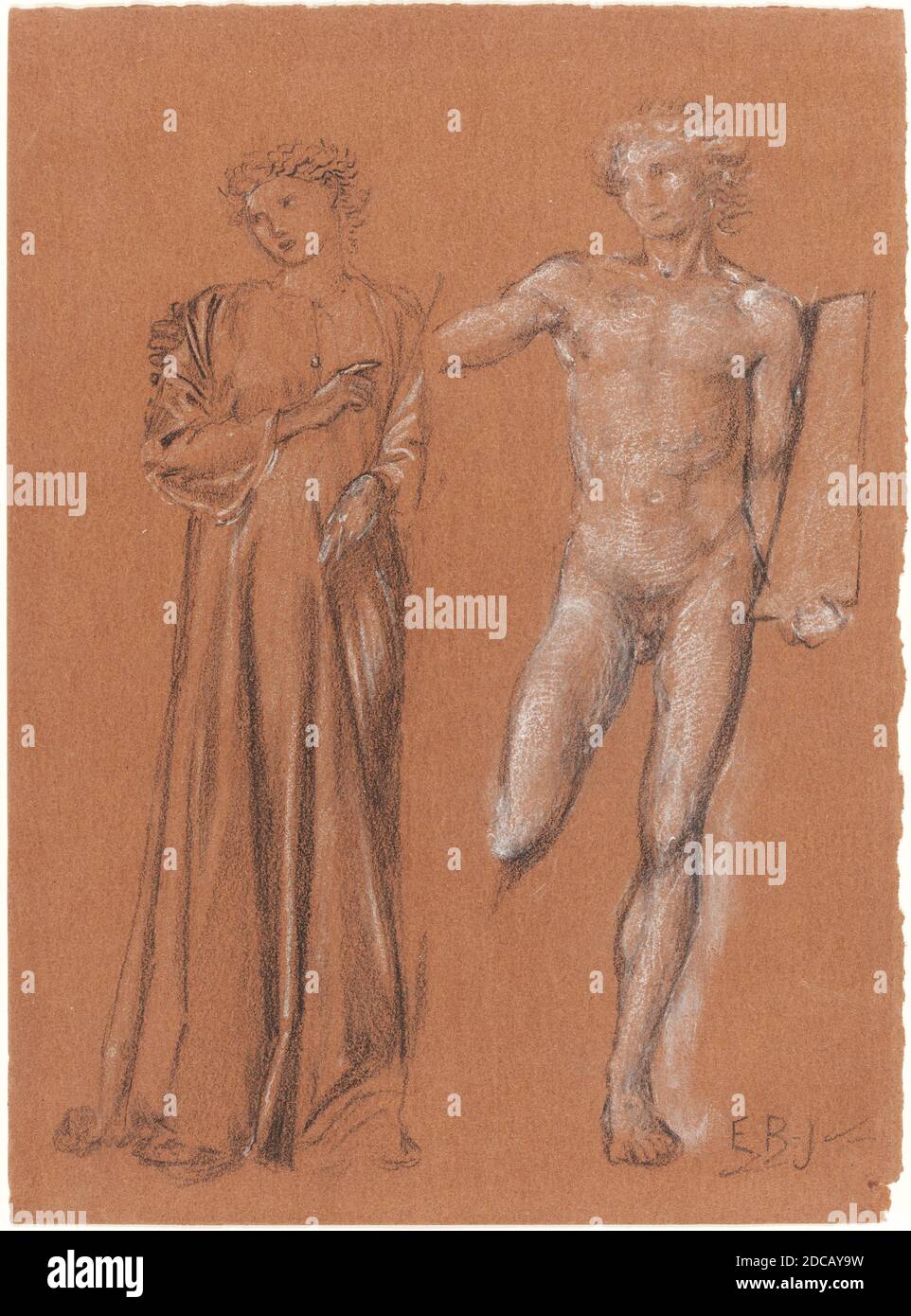 Sir Edward Coley Burne-Jones, (artiste), Britannique, 1833 - 1898, Orpheus et Eurydice, craie noire et blanche avec des traces de graphite sur papier brun, total: 35.6 x 26.3 cm (14 x 10 3/8 po Banque D'Images