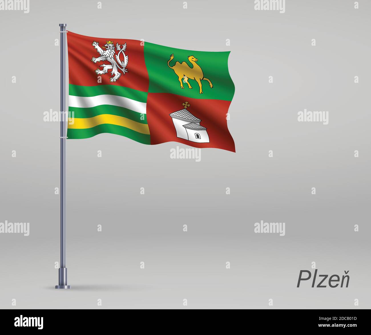 Drapeau de Plzen - région de la République tchèque sur le mât. Modèle pour le jour d'indépendance Illustration de Vecteur