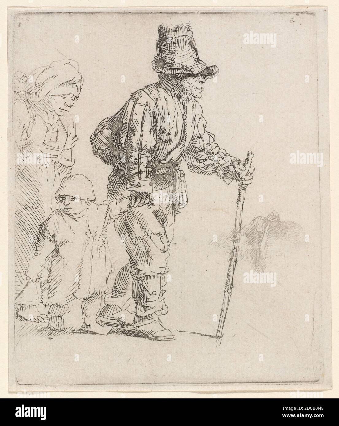 Rembrandt van Rijn, (artiste), néerlandais, 1606 - 1669, famille paysanne sur le champ, c. 1652, gravure Banque D'Images