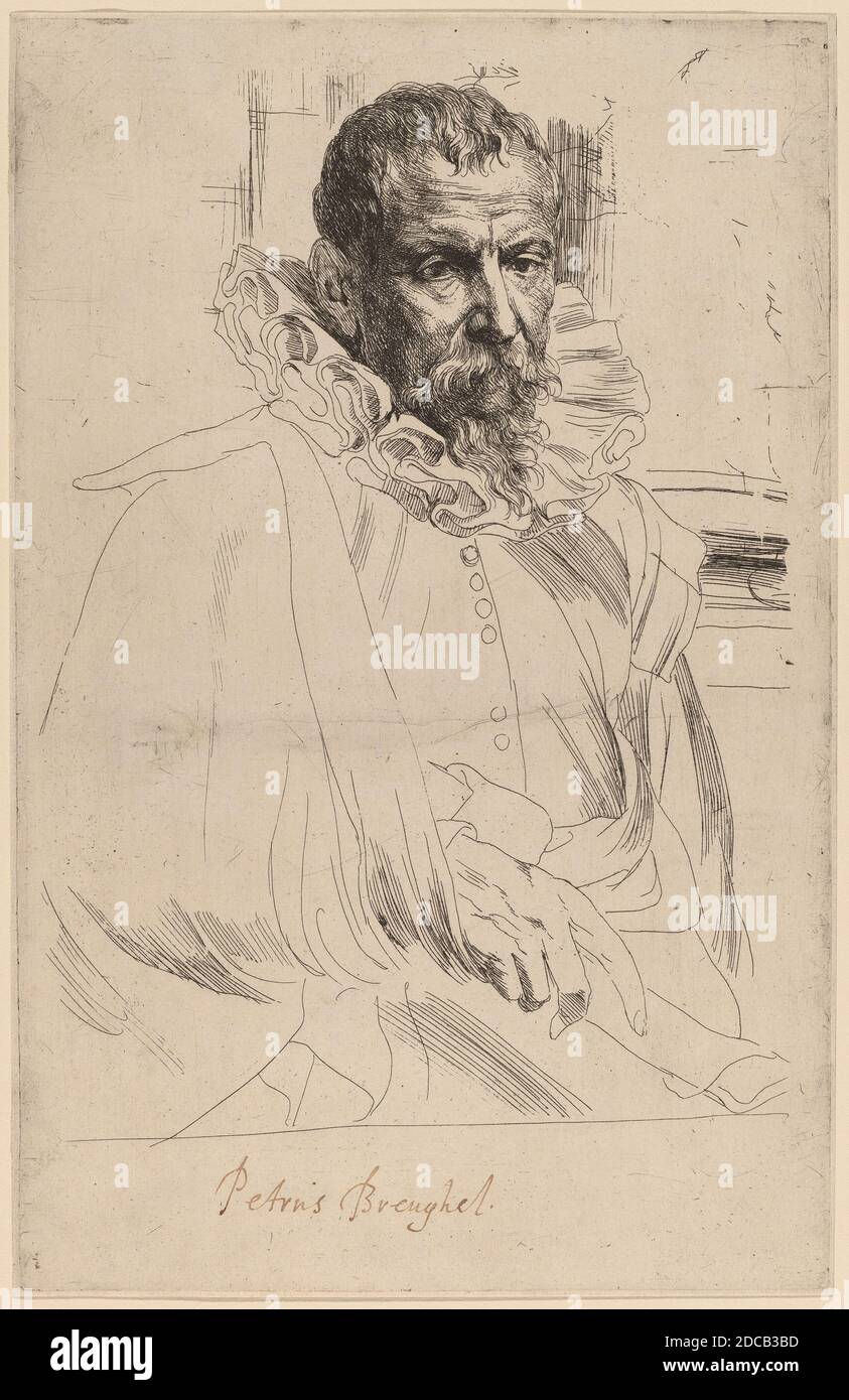 Sir Anthony van Dyck, (artiste), Flamand, 1599 - 1641, Pieter Bruegel le plus jeune, iconographie, (série), probablement 1626/1641, gravure, feuille (taillée à la marque de plaque): 24.6 x 15.7 cm (9 11/16 x 6 3/16 po Banque D'Images