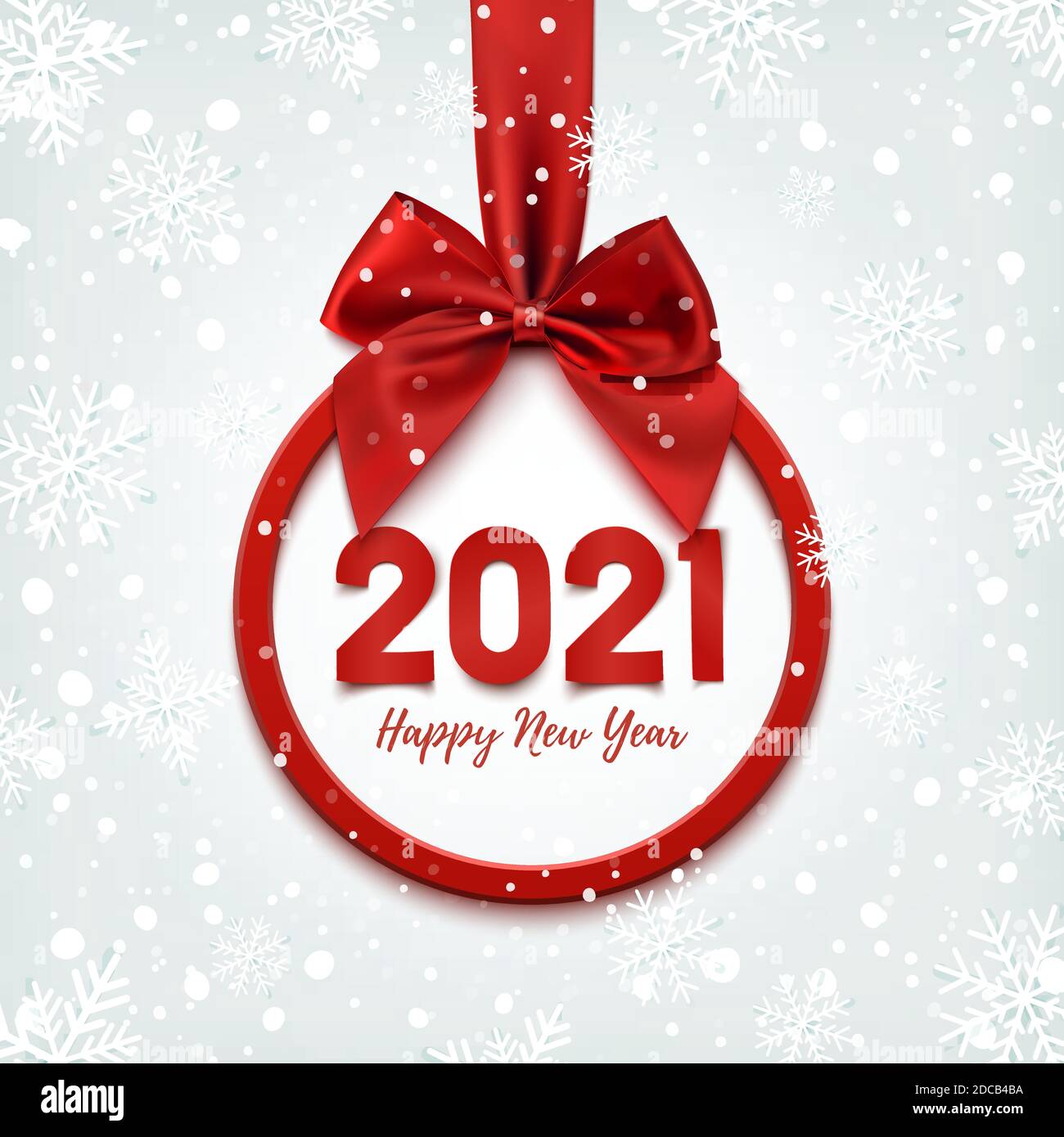 Bonne année 2021 bannière ronde avec ruban rouge. Illustration de Vecteur